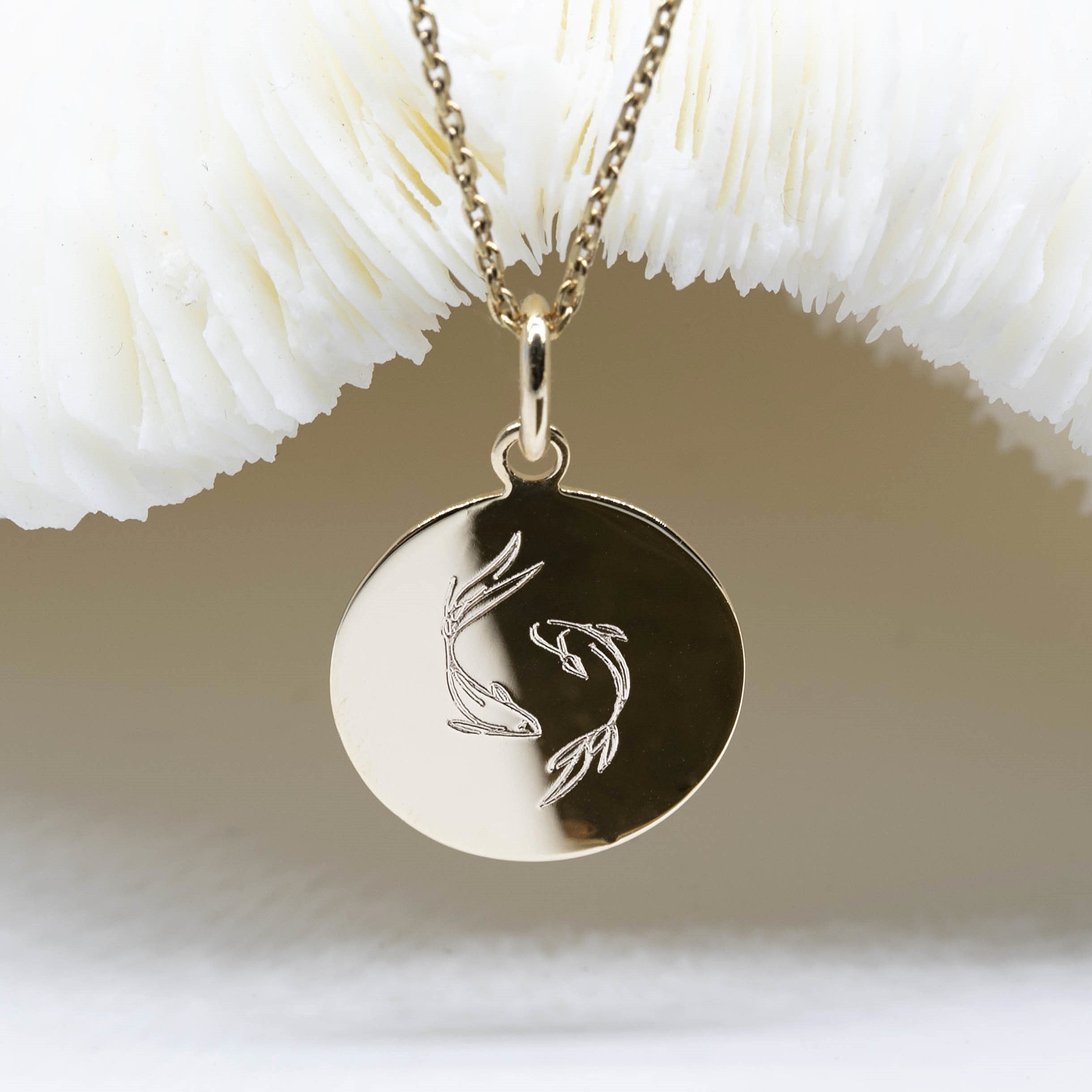 Médaille gravée 17 mm - POISSONS D'OR