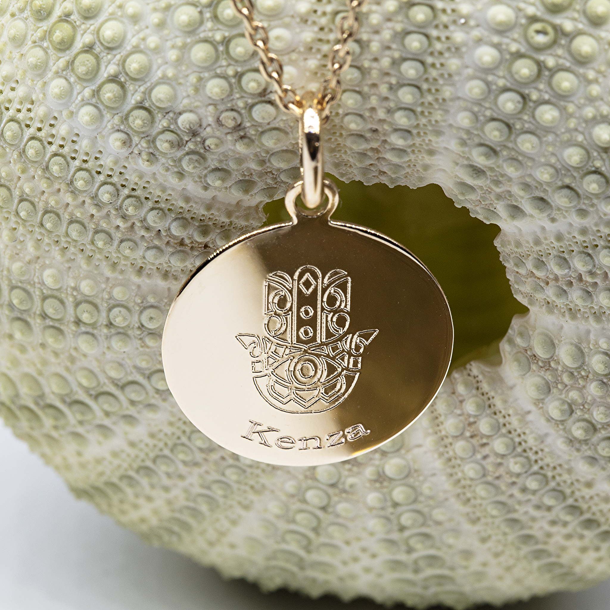 Médaille gravée 17 mm - HAMSA avec PRENOM