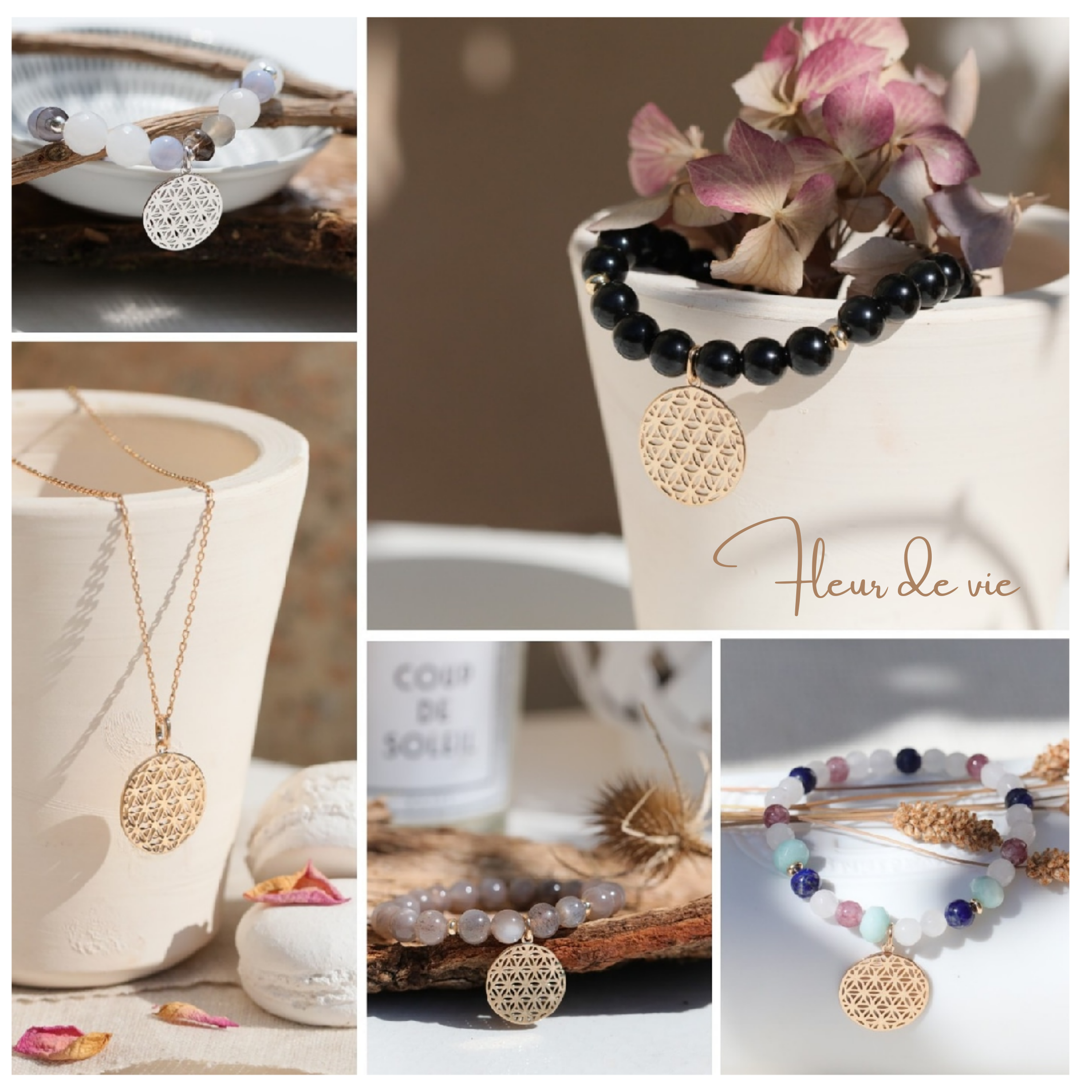 fleur de vie plaqué or - bijoux DeepStones Lithothérapie