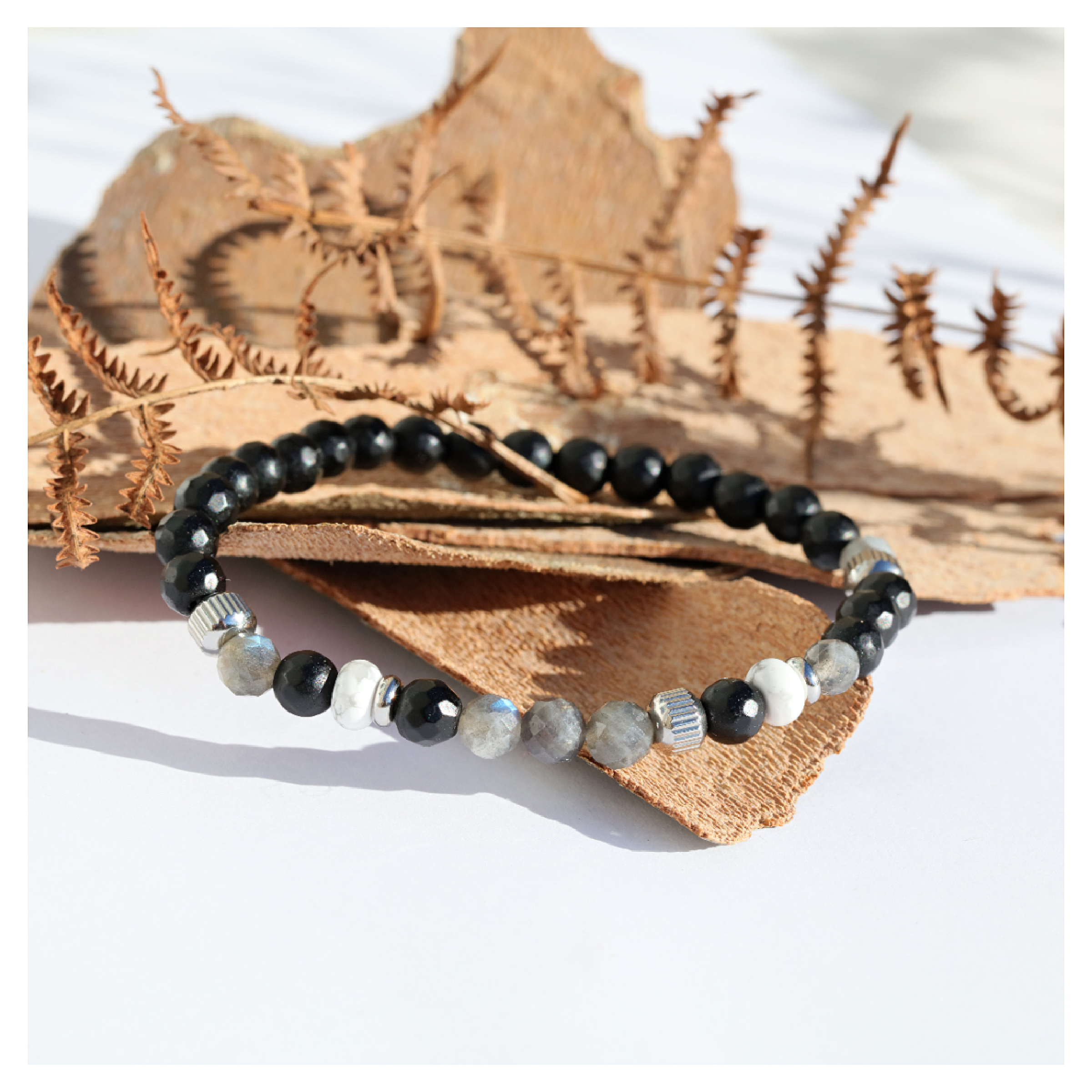 bracelet protection homme pierres naturelles - onyx labradorite - DeepStones bijoux Lithotherapie