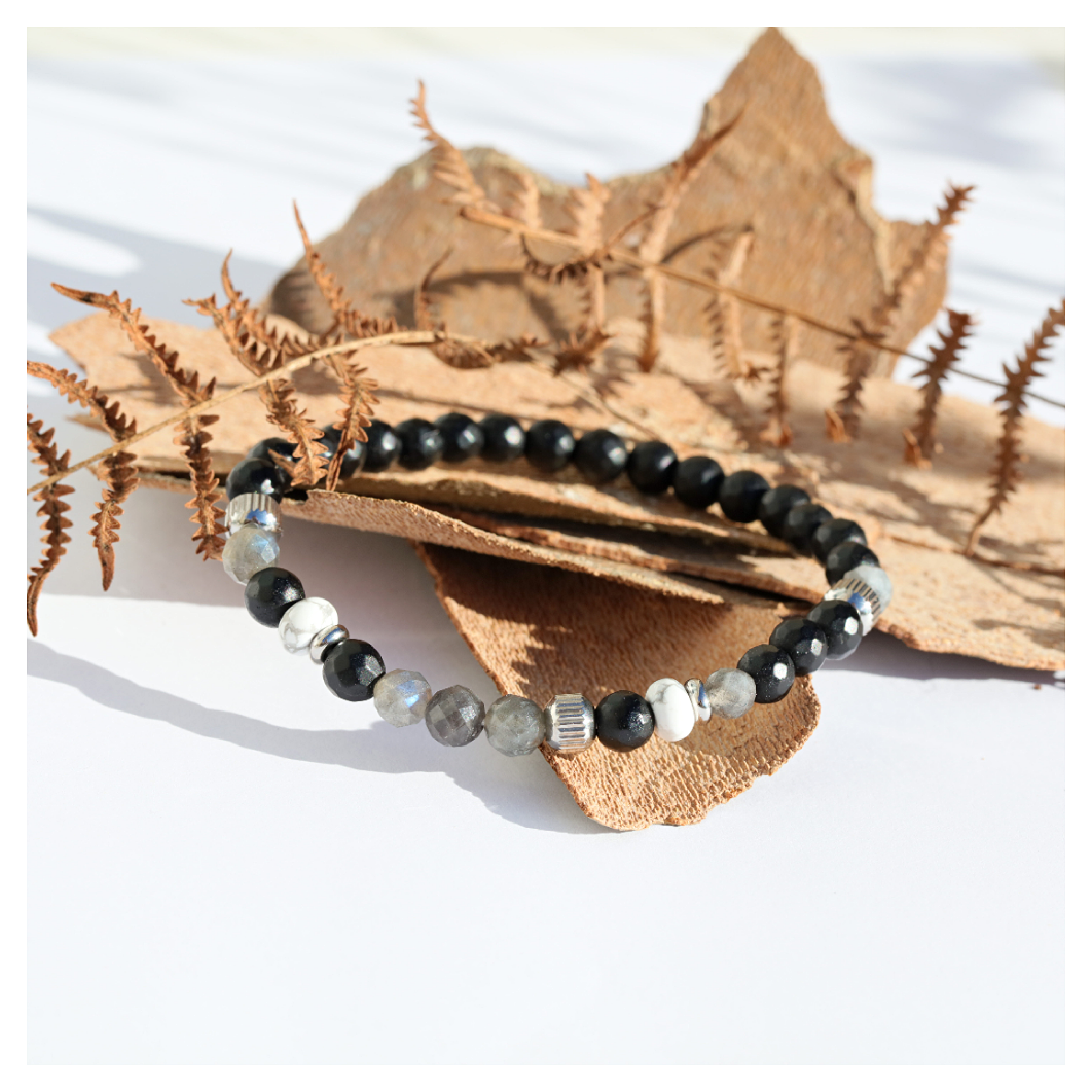 bracelet protection homme pierres naturelles - onyx labradorite - DeepStones bijoux Lithotherapie