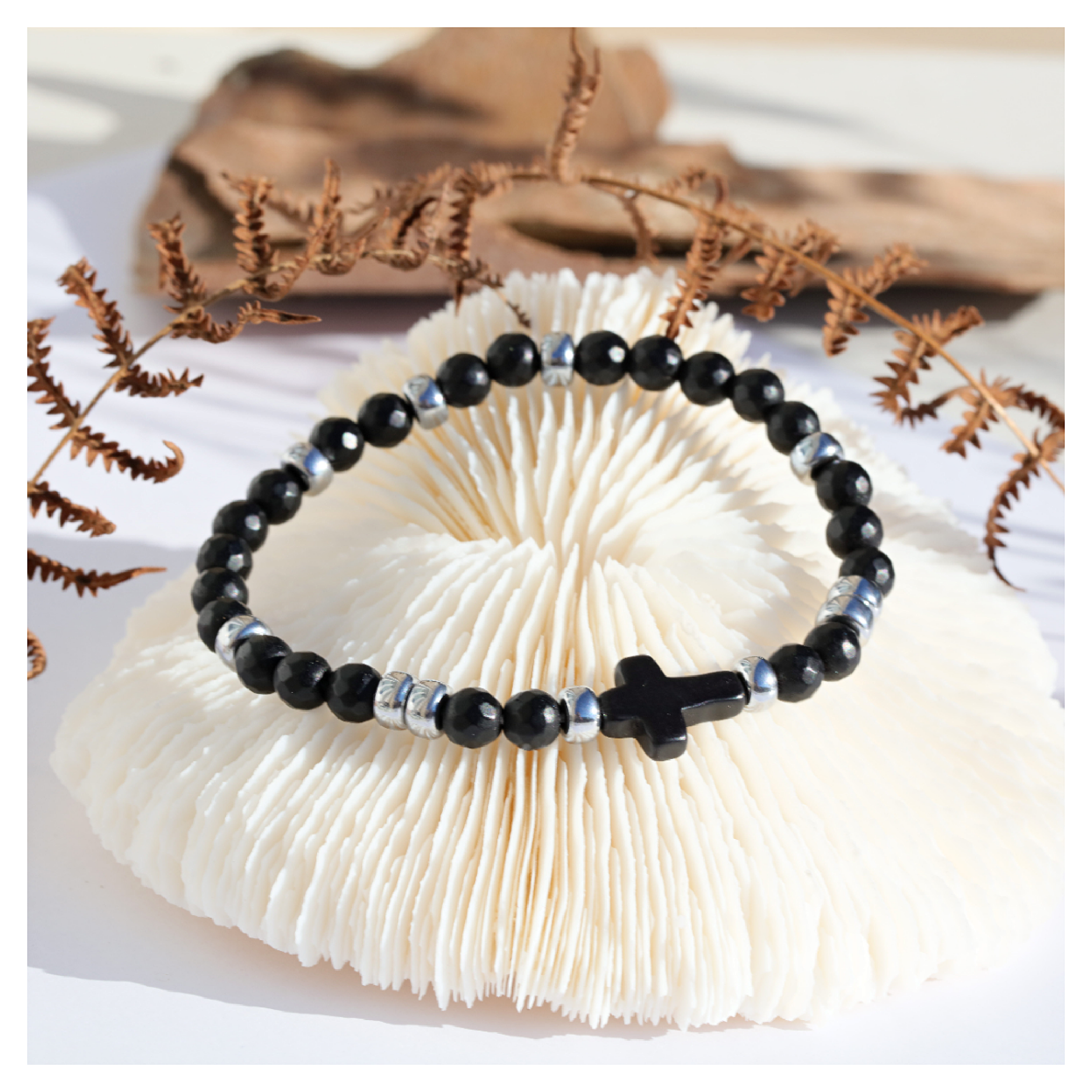bracelet homme pierres naturelles - onyx hematite - DeepStones bijoux Lithotherapie