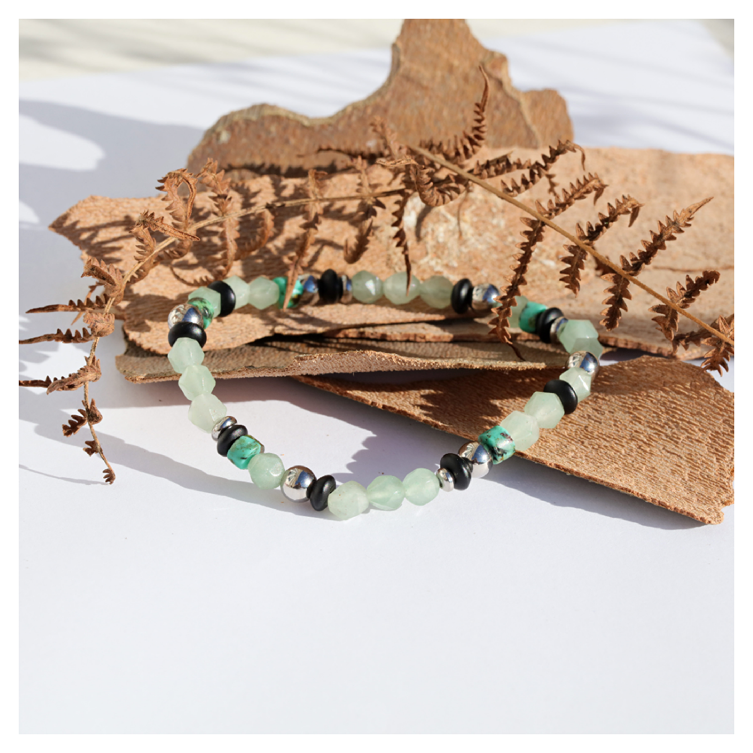 Bracelet homme en pierres naturelles ★ Aventurine & onyx ★ DeepStones Bijoux Lithothérapie