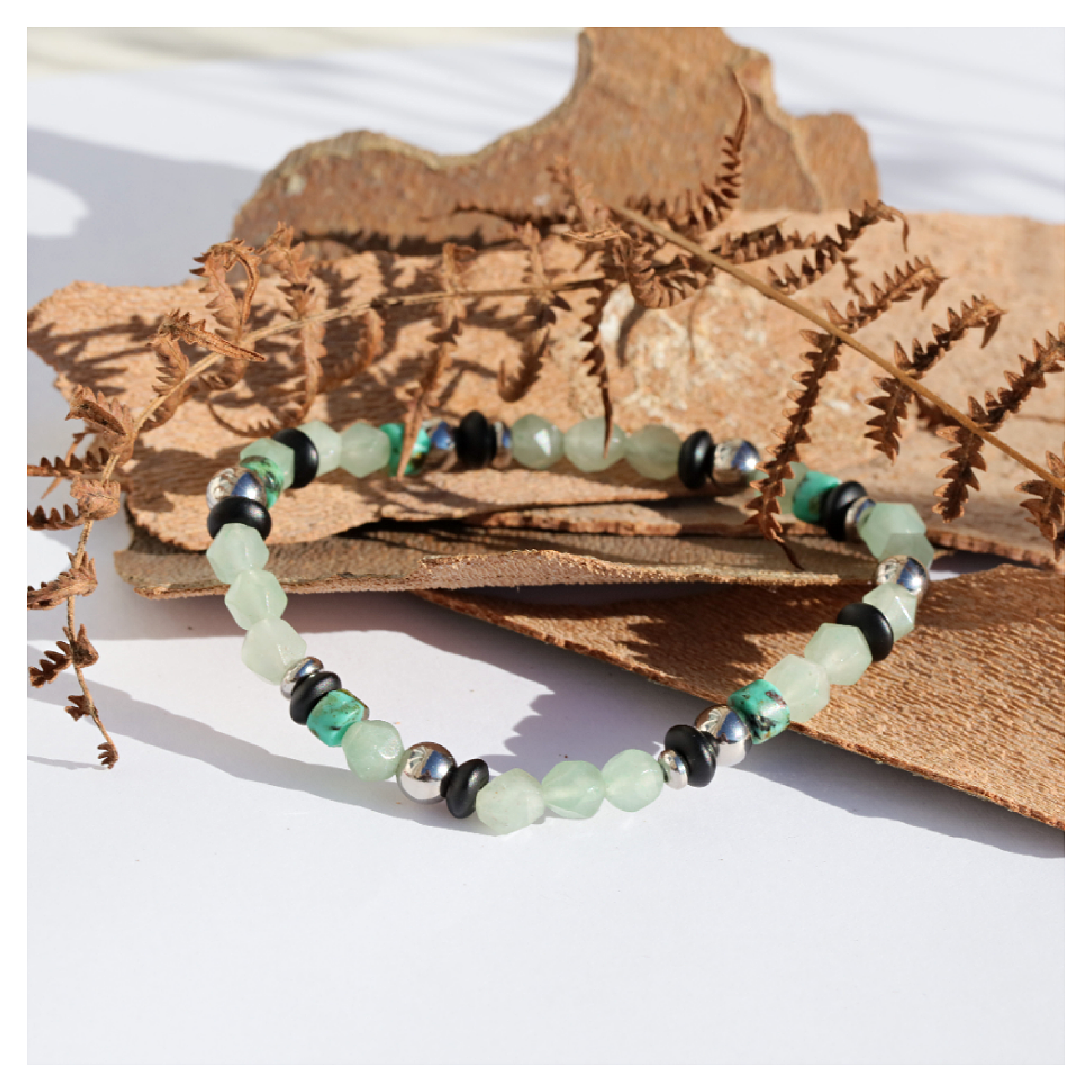 Bracelet homme en pierres naturelles ★ Aventurine & onyx ★ DeepStones Bijoux Lithothérapie