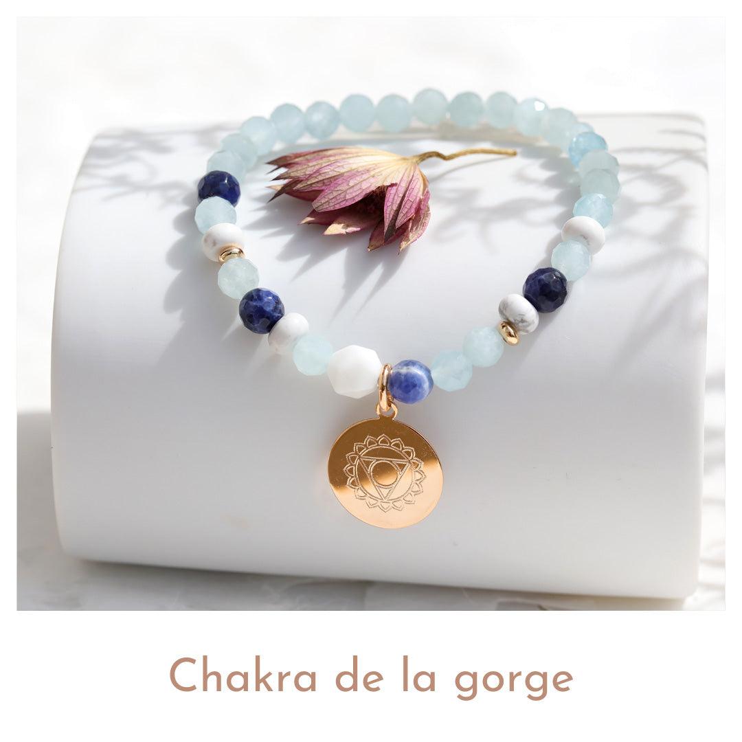 chakra de la gorge - bracelet pierres naturelles Vishuddha - Bijoux DeepStones Lithothérapie