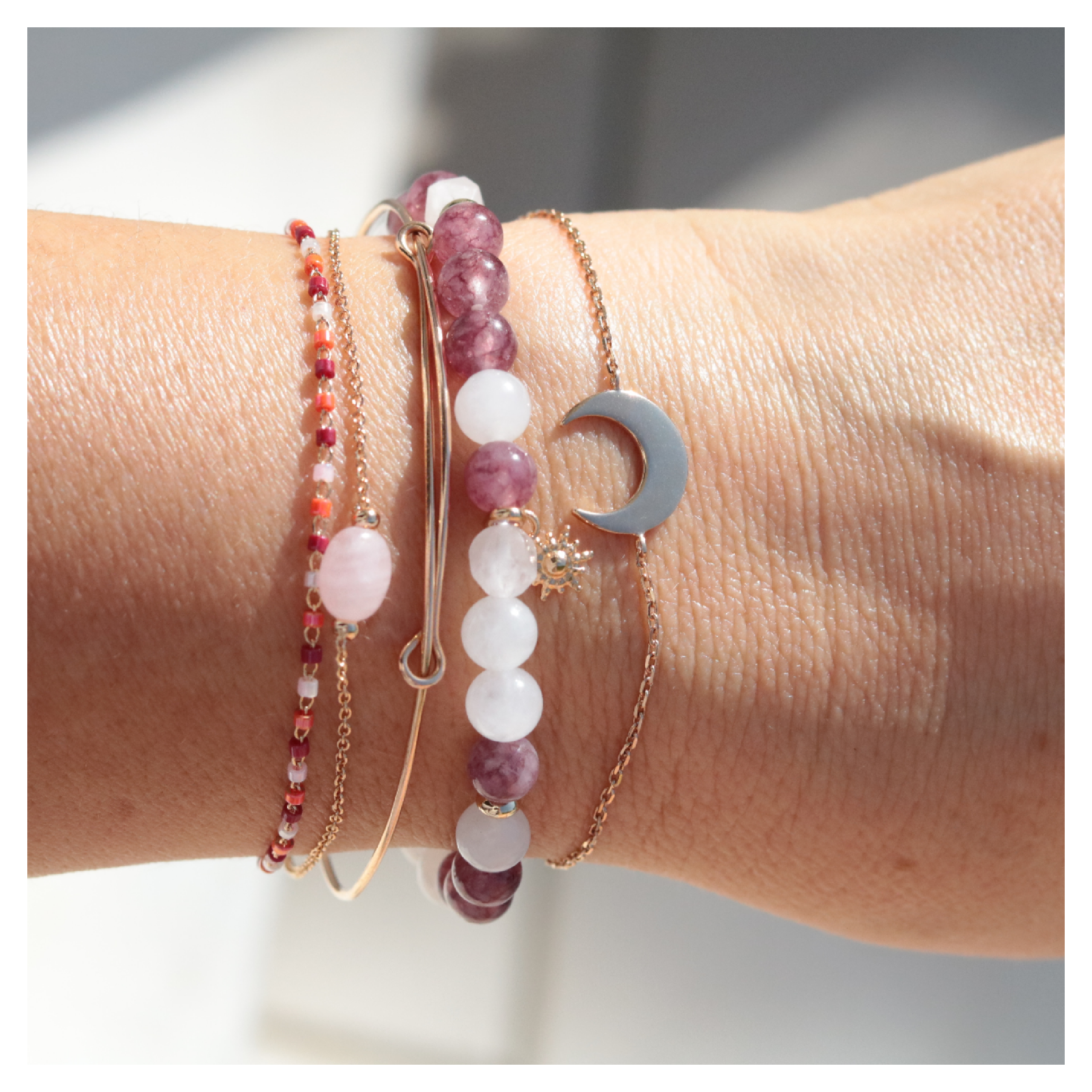 Bracelet féminin sacré lune en plaqué or - Bijoux DeepStones Lithotherapie