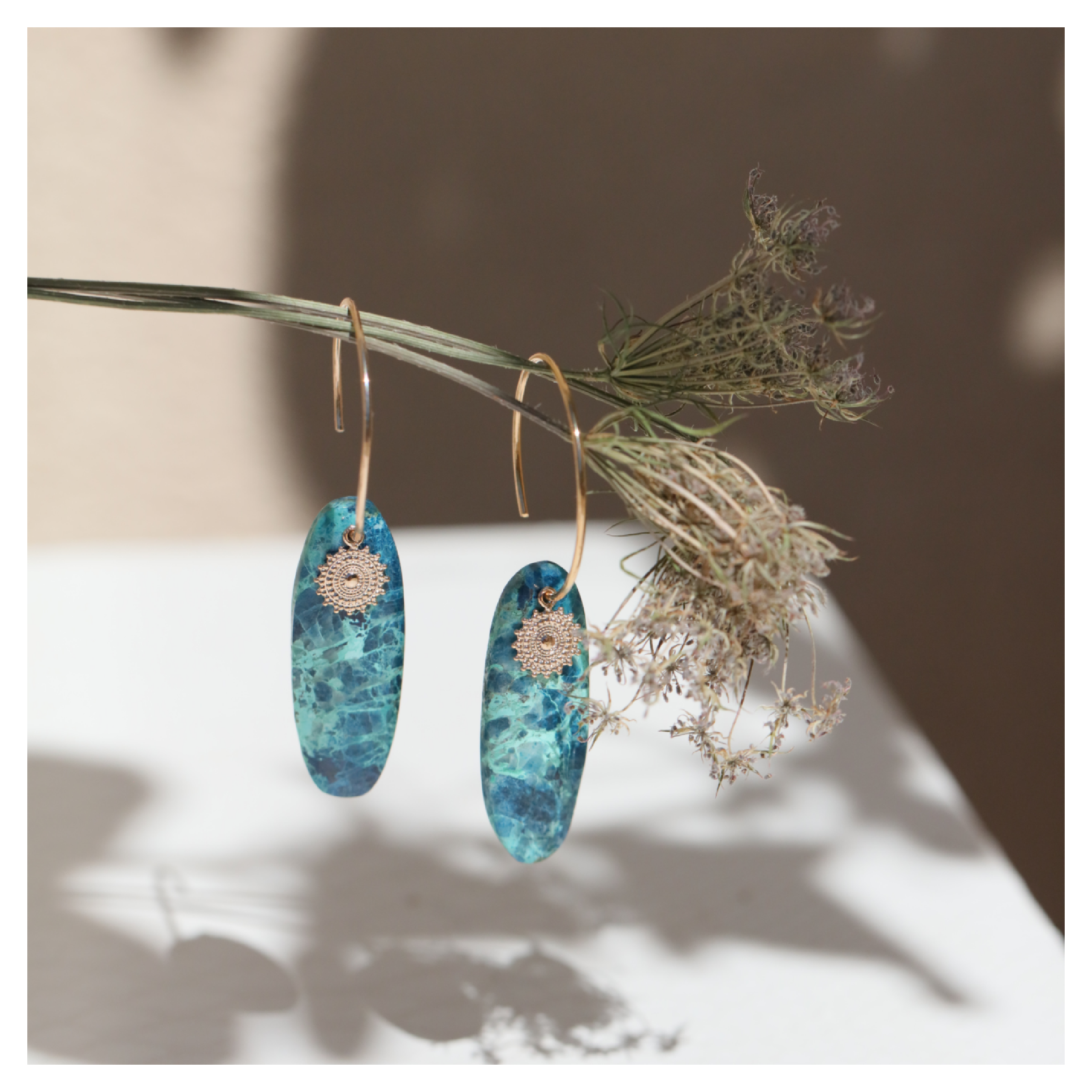 bijoux chrysocolle - boucles d oreilles plaqué or - Deepstones Lithothérapie