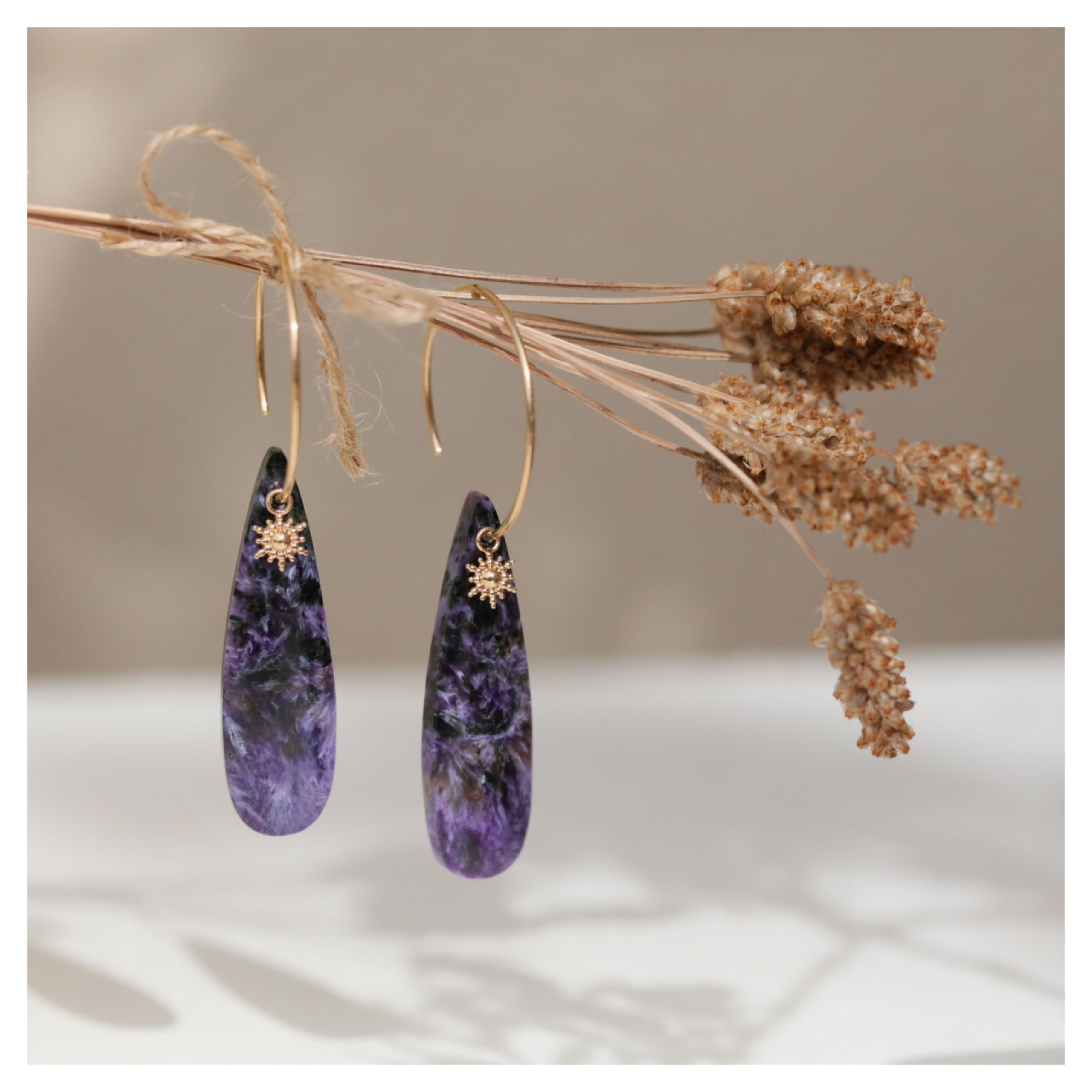 Bijoux charoite ★ Boucles d'oreilles pierre naturelle ★ DeepStones