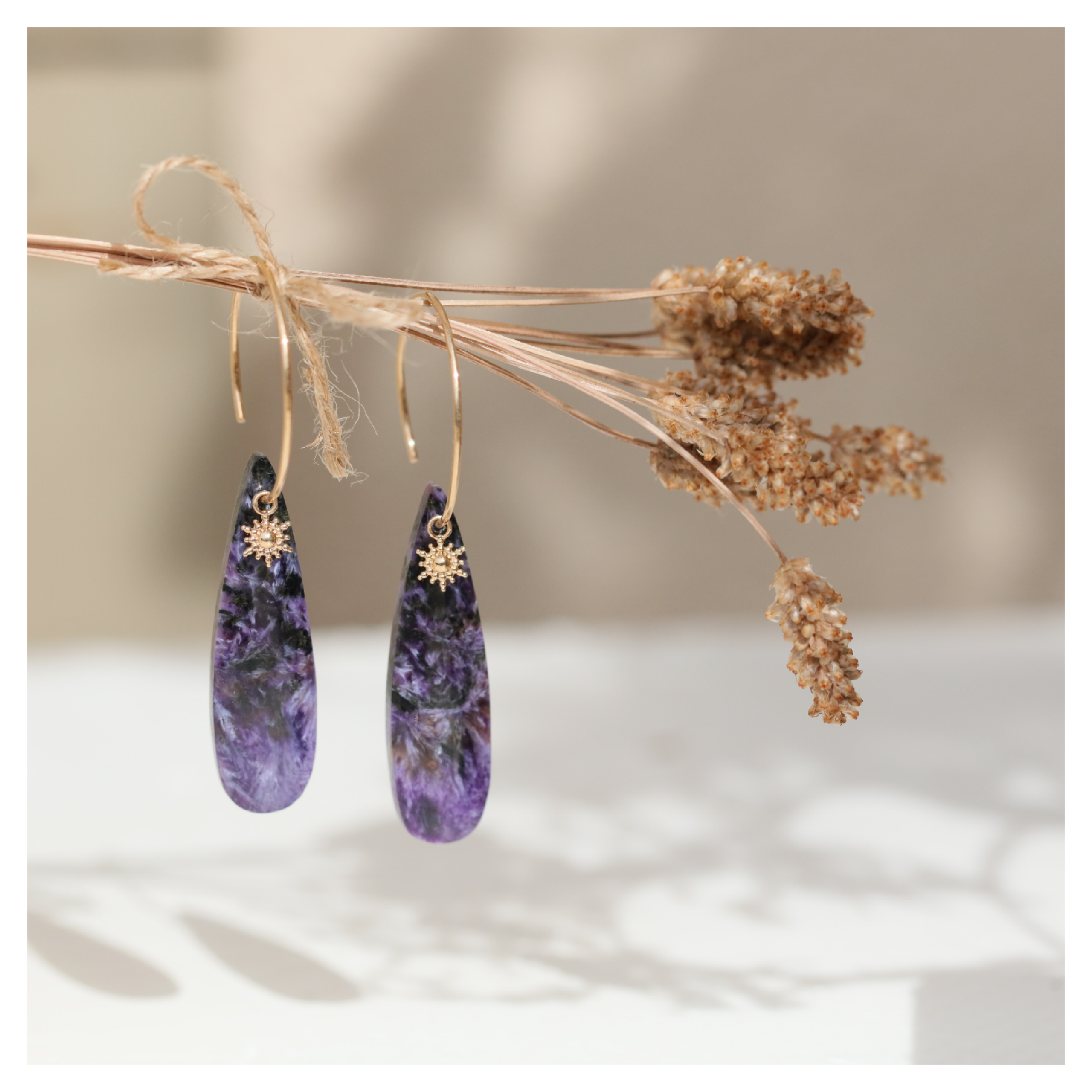 Boucles d'oreilles charoite ★ bijou pierre naturelle ★ DeepStones