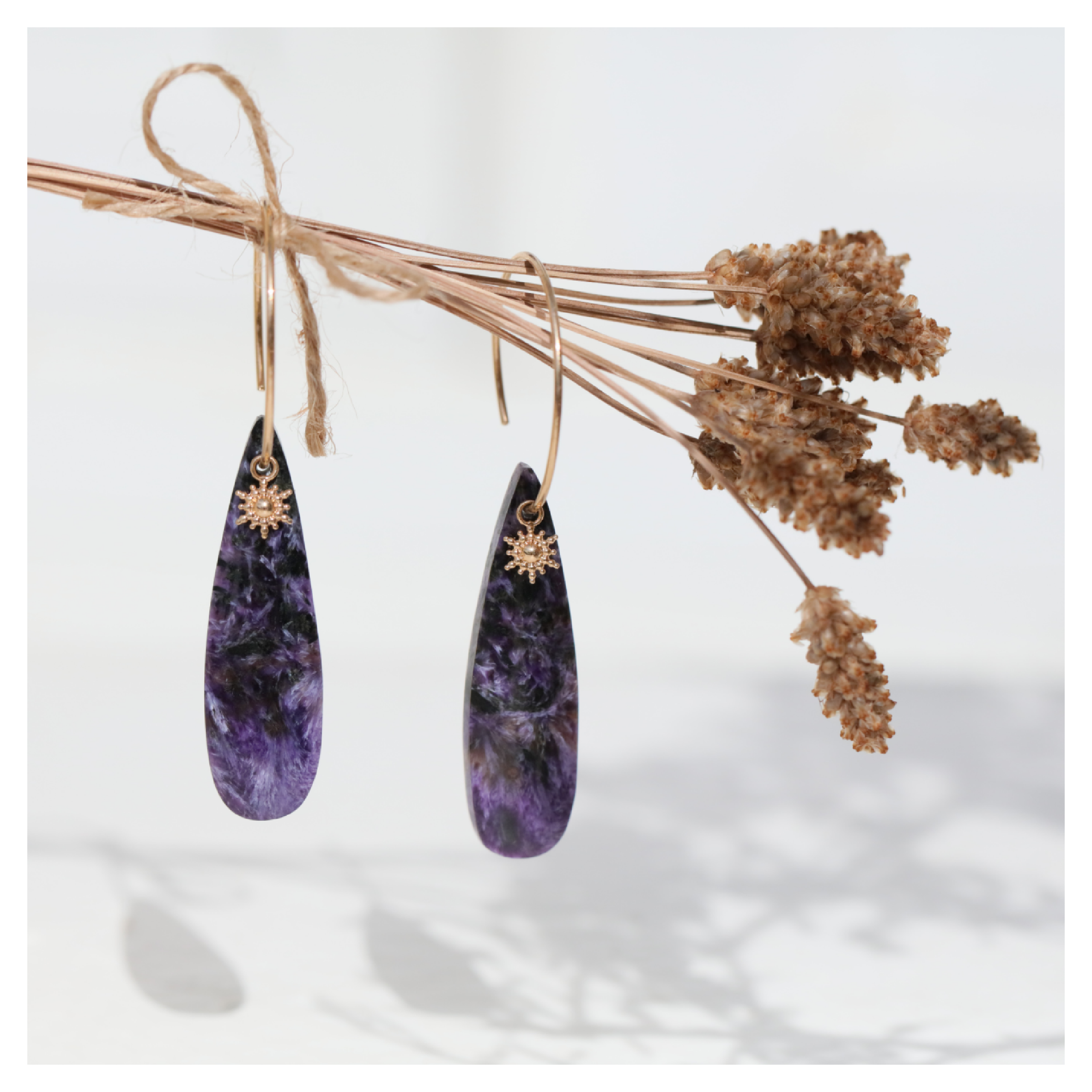 Bijoux charoite ★ Boucles d'oreilles pierre naturelle ★ DeepStones