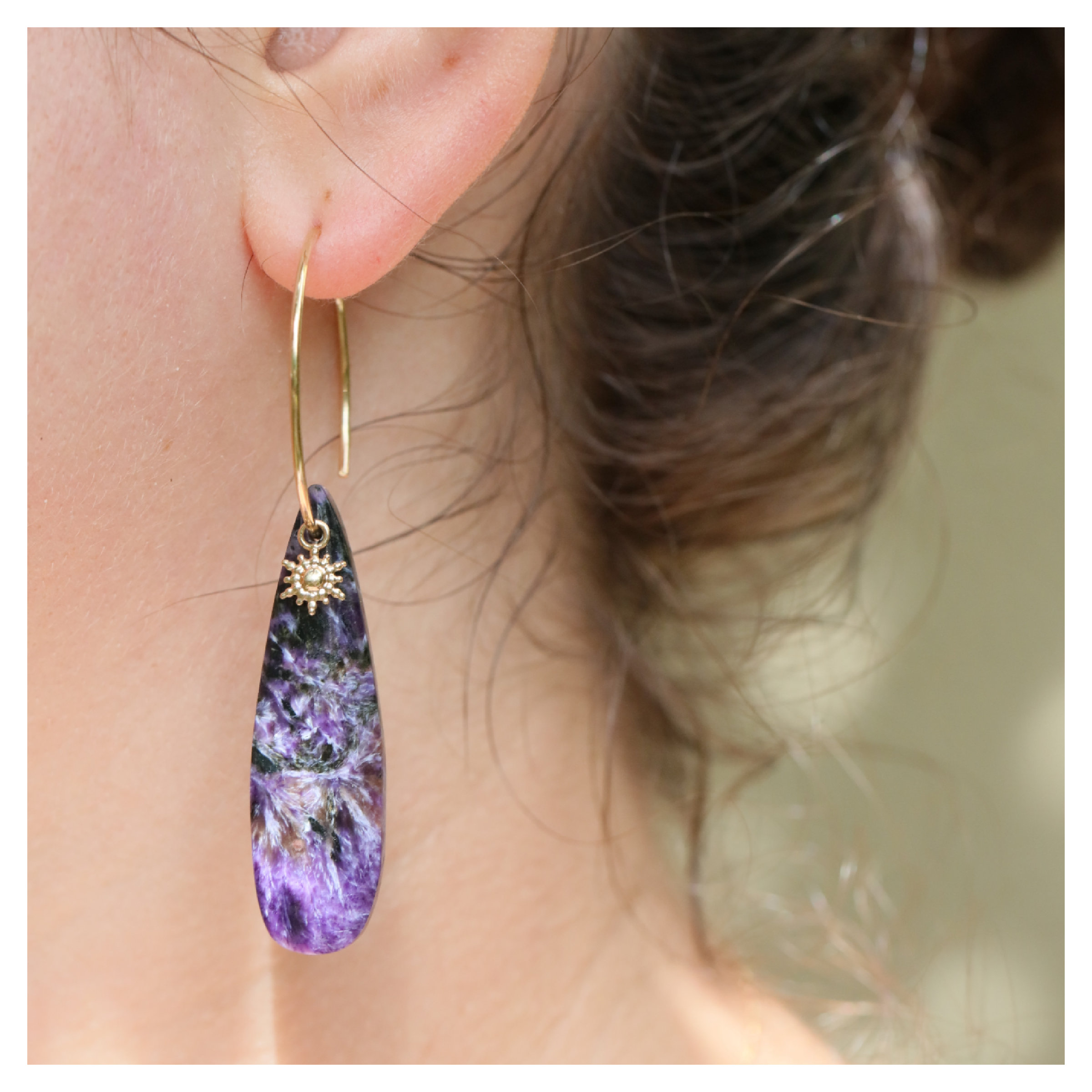 Bijoux charoite ★ Boucles d'oreilles pierre naturelle ★ DeepStones