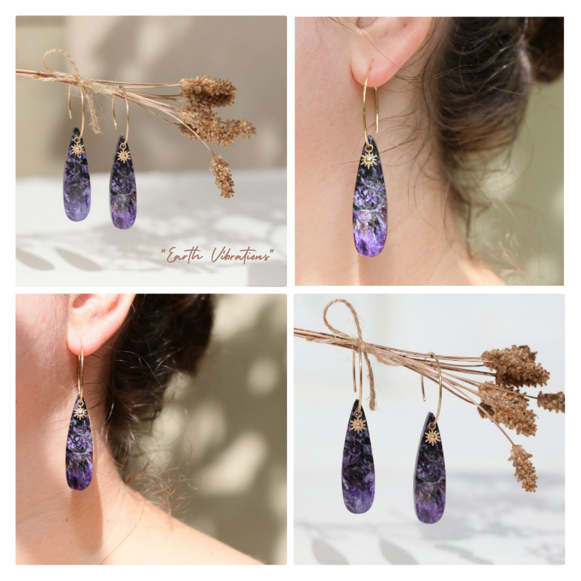 boucles d'oreilles charoite ★ Bijoux pierre naturelle ★ DeepStones