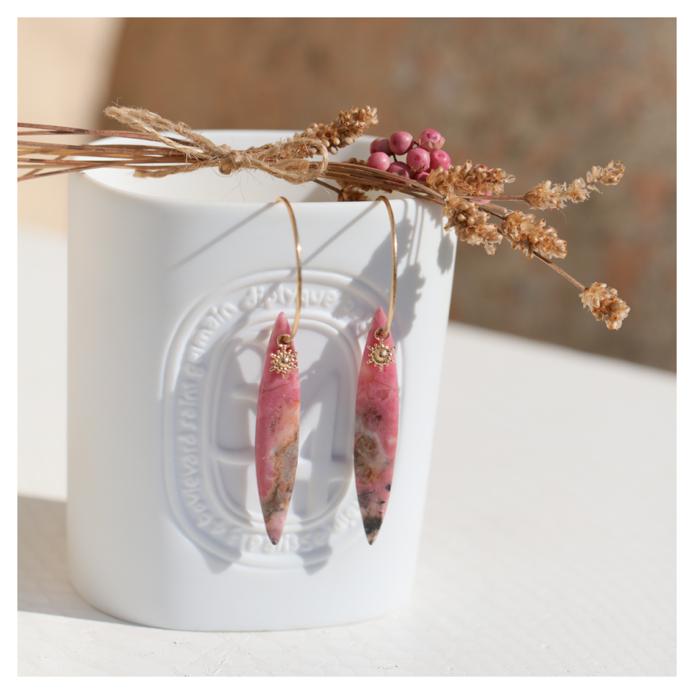 Boucles d'oreilles rhodonite ★ bijou pierre naturelle ★ DeepStones