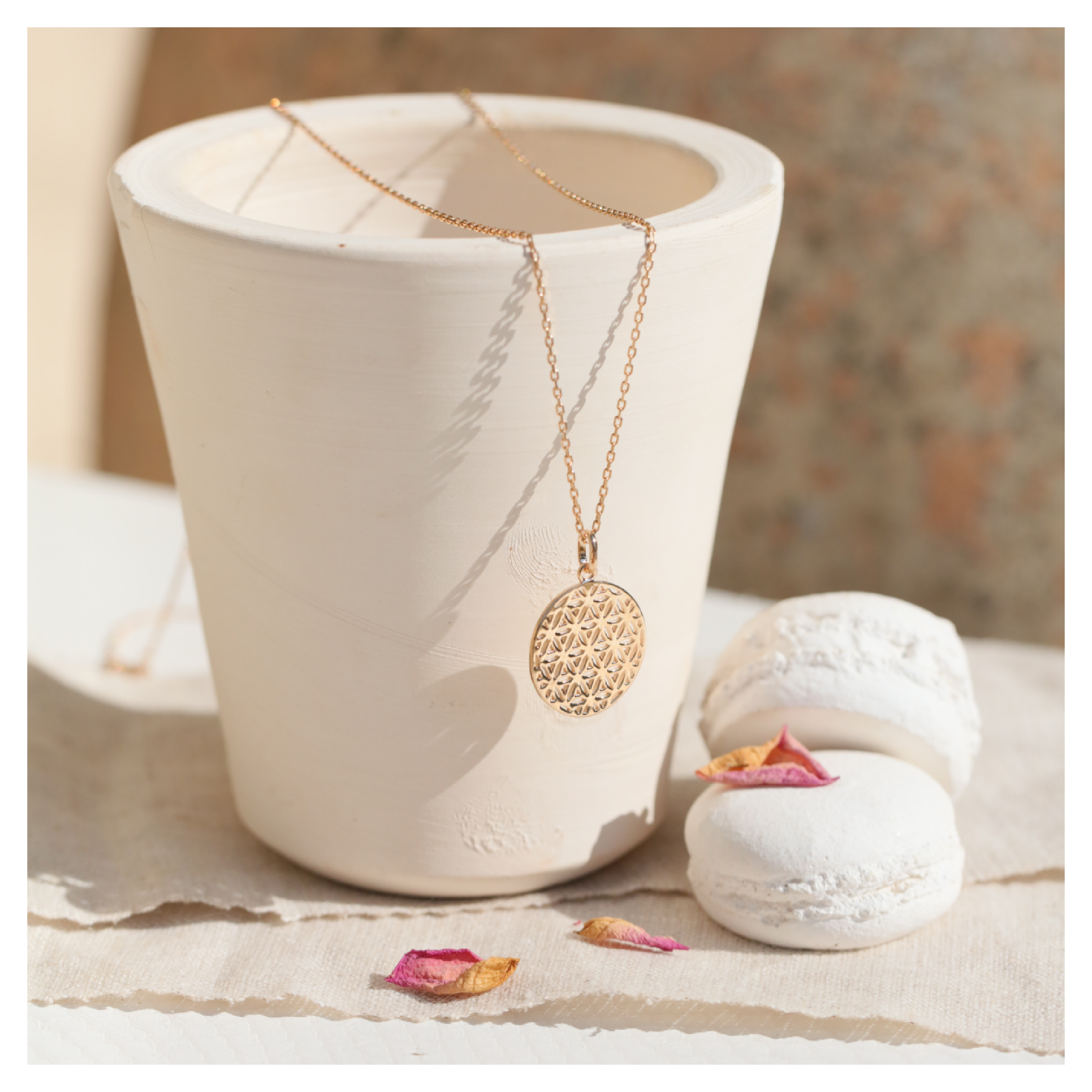 pendentif fleur de vie plaqué or - bijoux DeepStones Lithothérapie