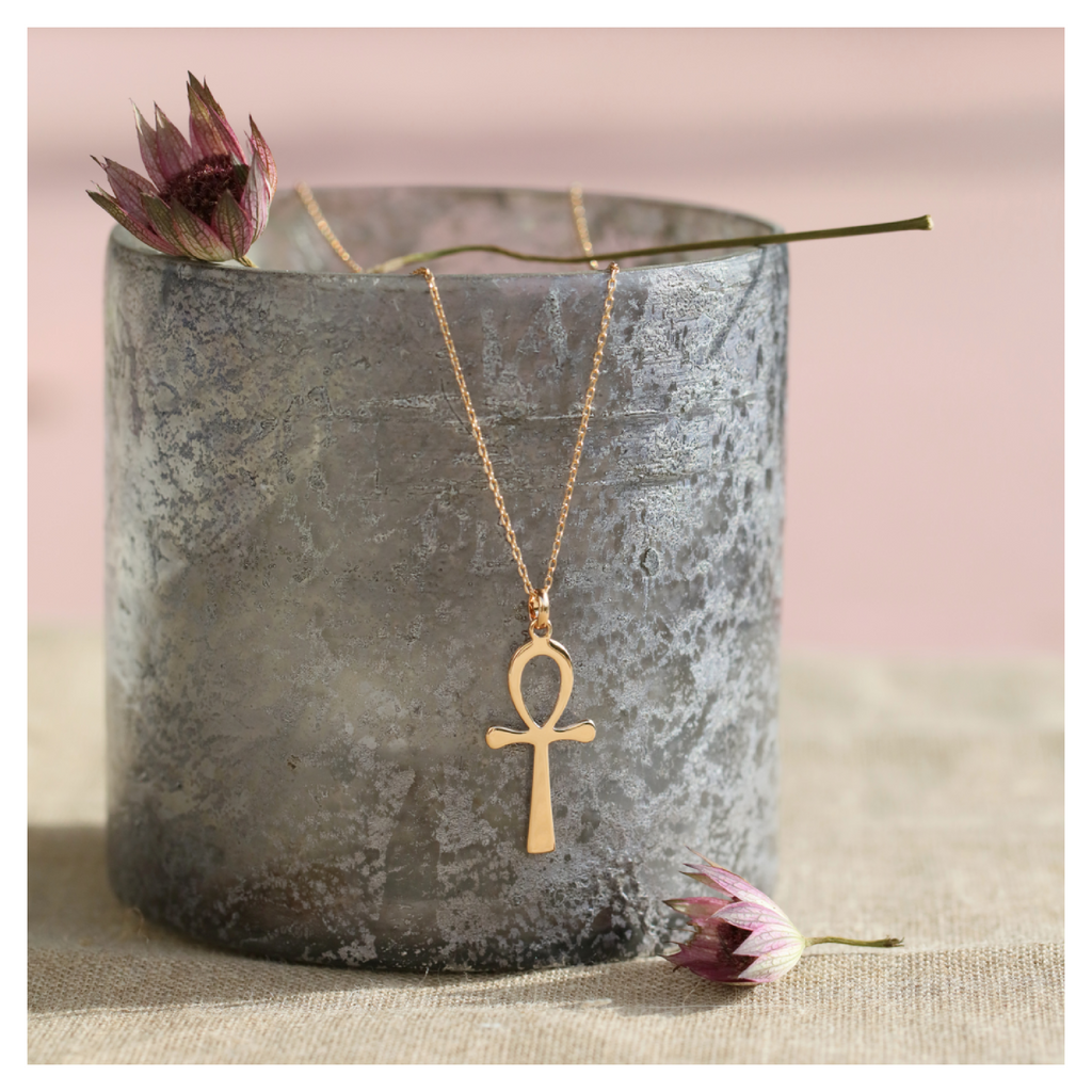 Collier Avec Pendentif Croix De La Vie (Ankh) En Cuir - Doré - Neuf Avec étiquettes