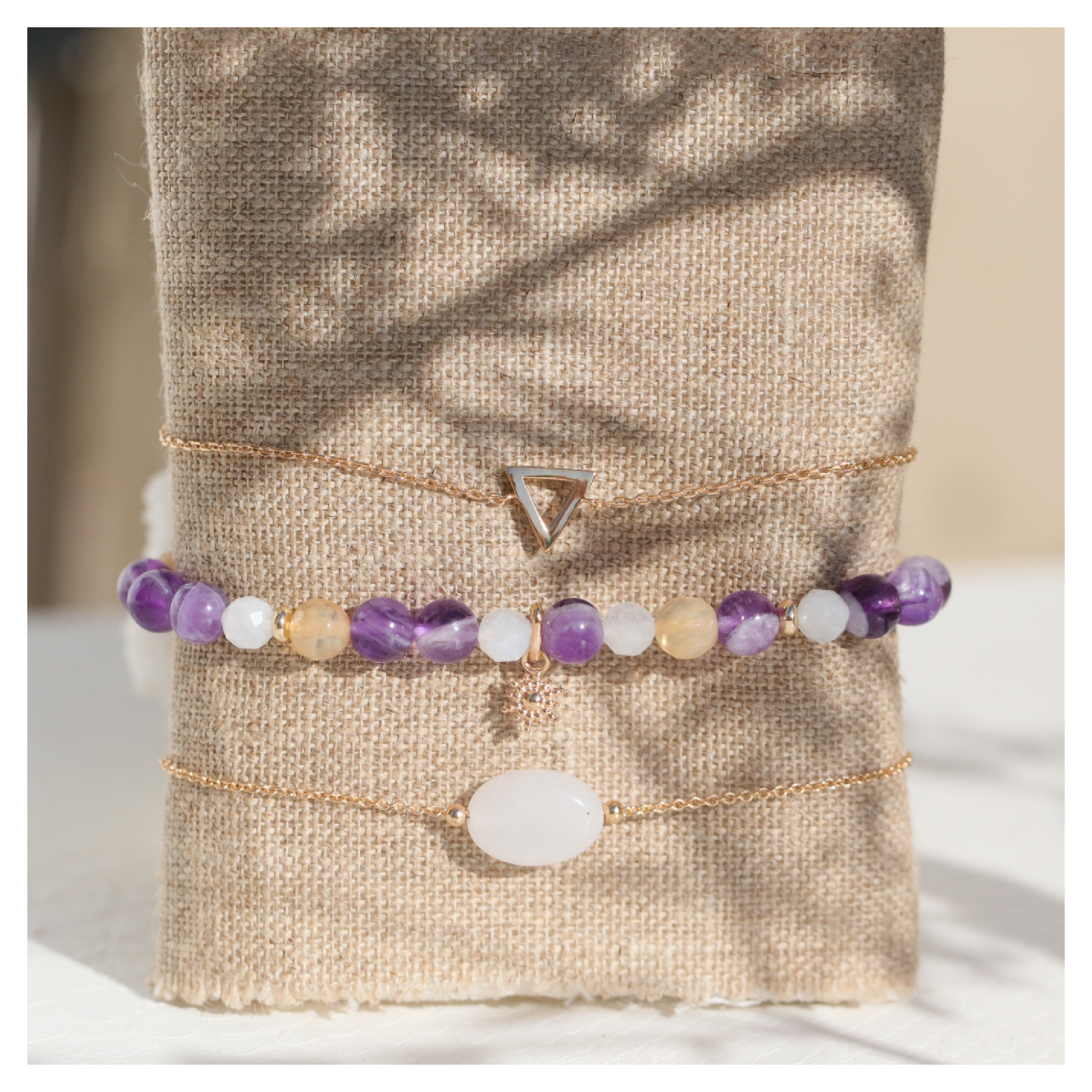 Bracelet amethyste pierre de lune citrine