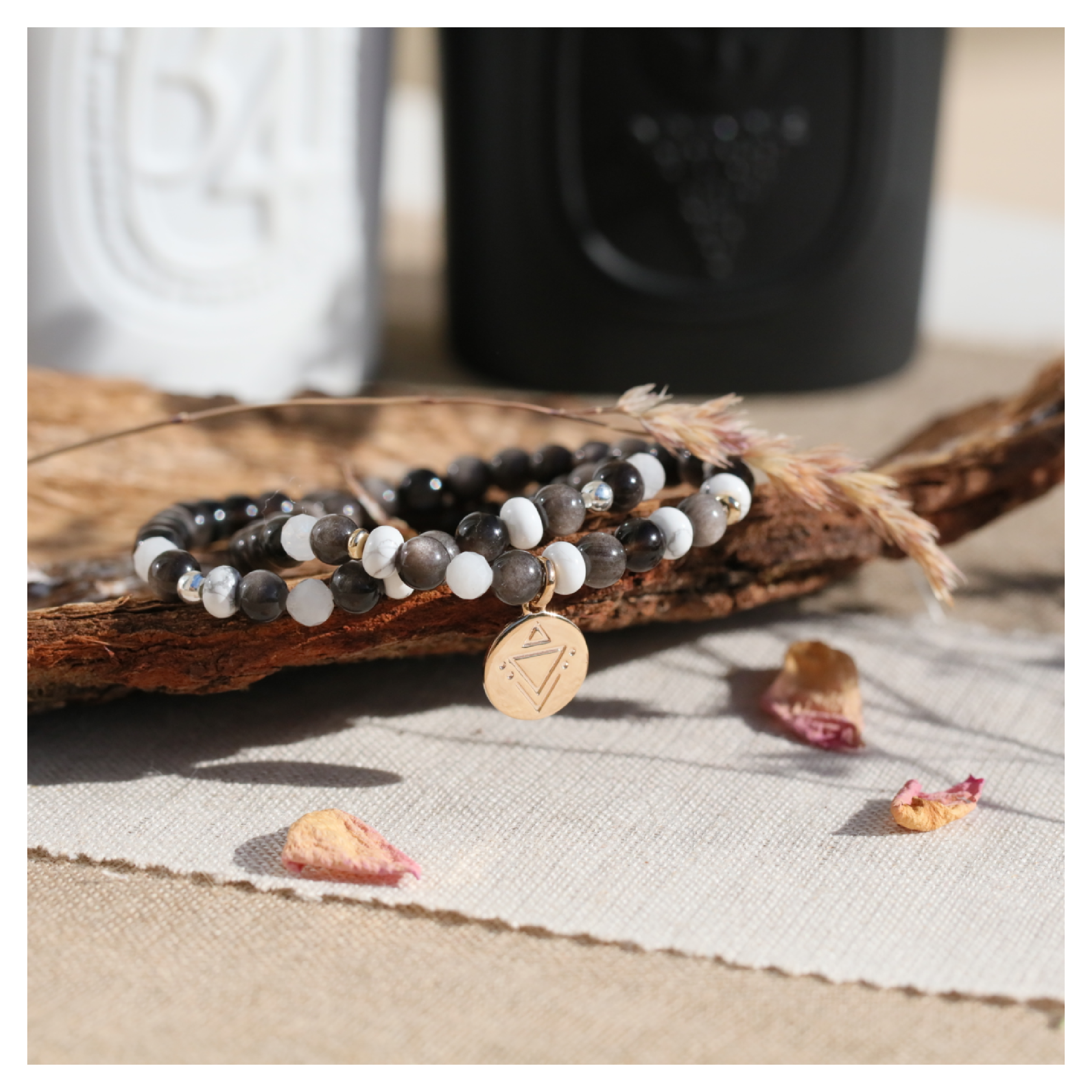 BRACELET OBSIDIENNE PIERRE DE LUNE HOWLITE
