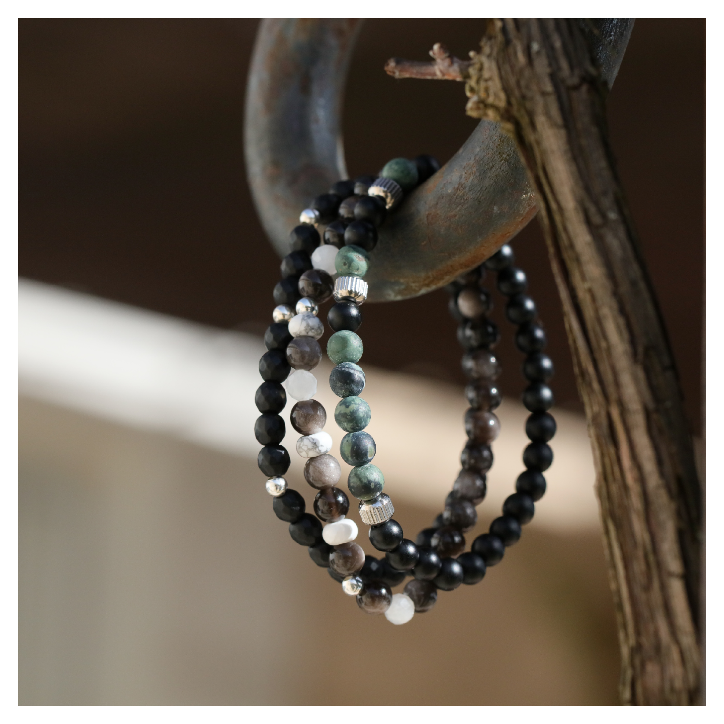 Bracelet homme pierre naturelle onyx jaspe kambaba