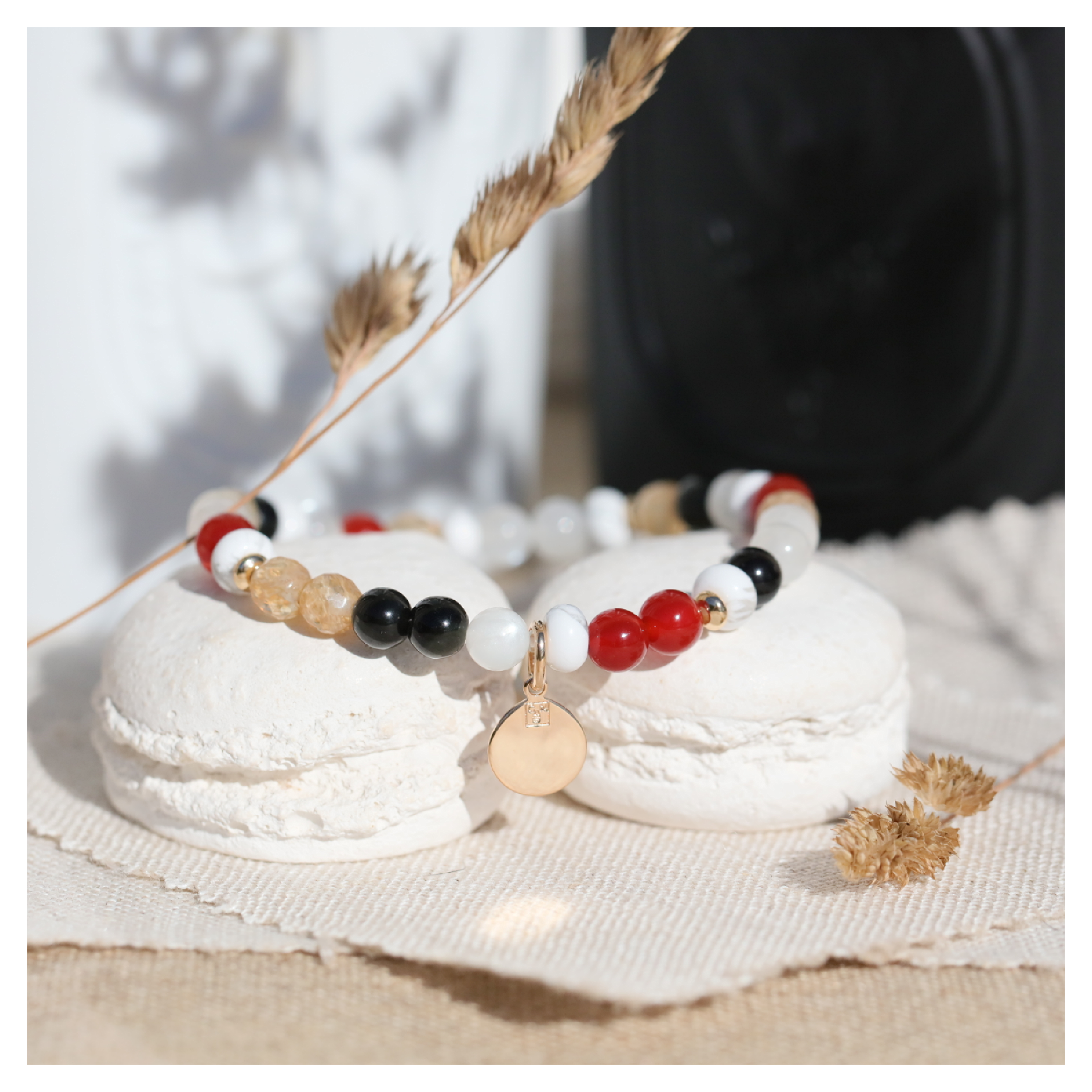 Bracelet pierre de lune cornaline obsidienne - bijoux DeepStones Lithothérapie