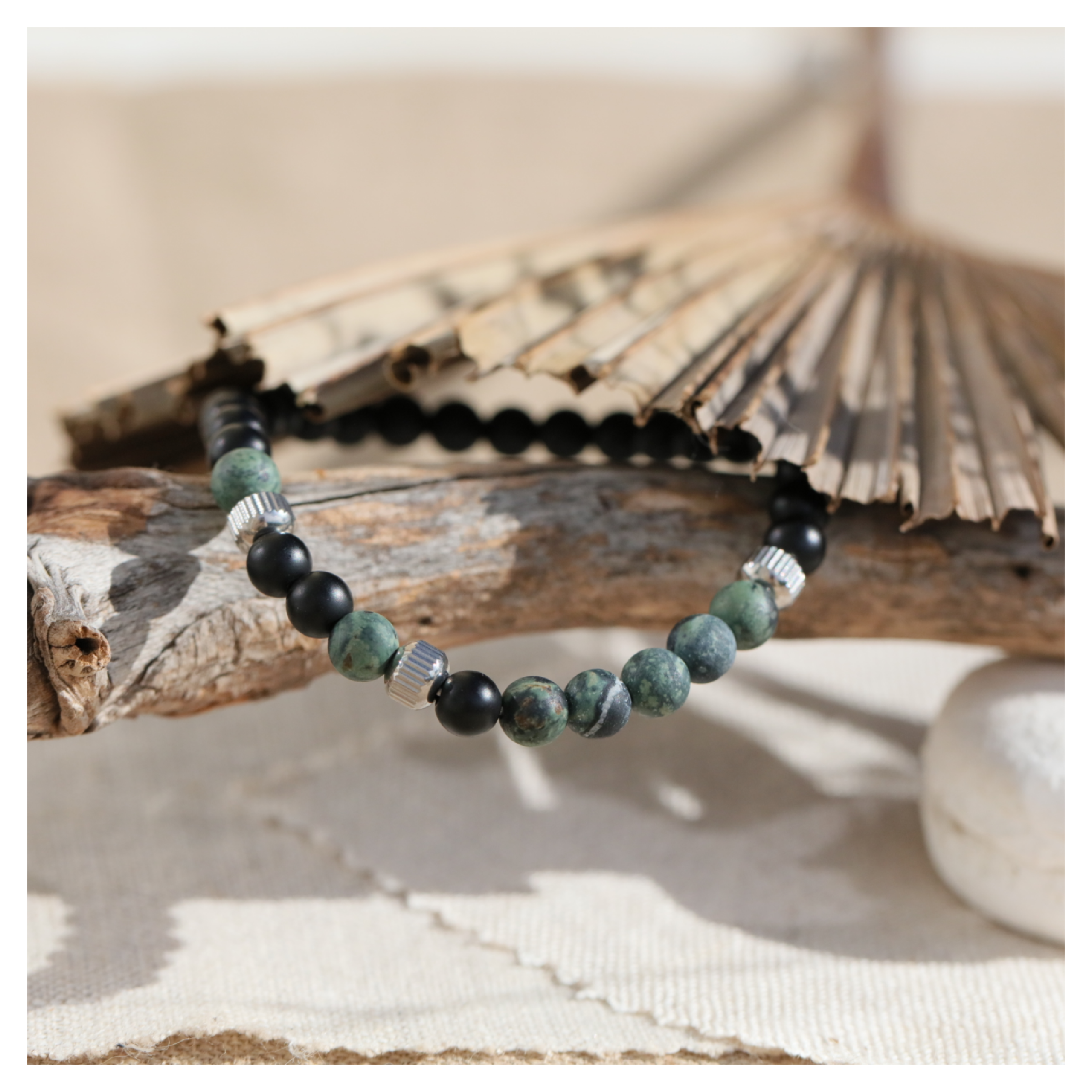 Bracelet homme pierre naturelle onyx jaspe kambaba