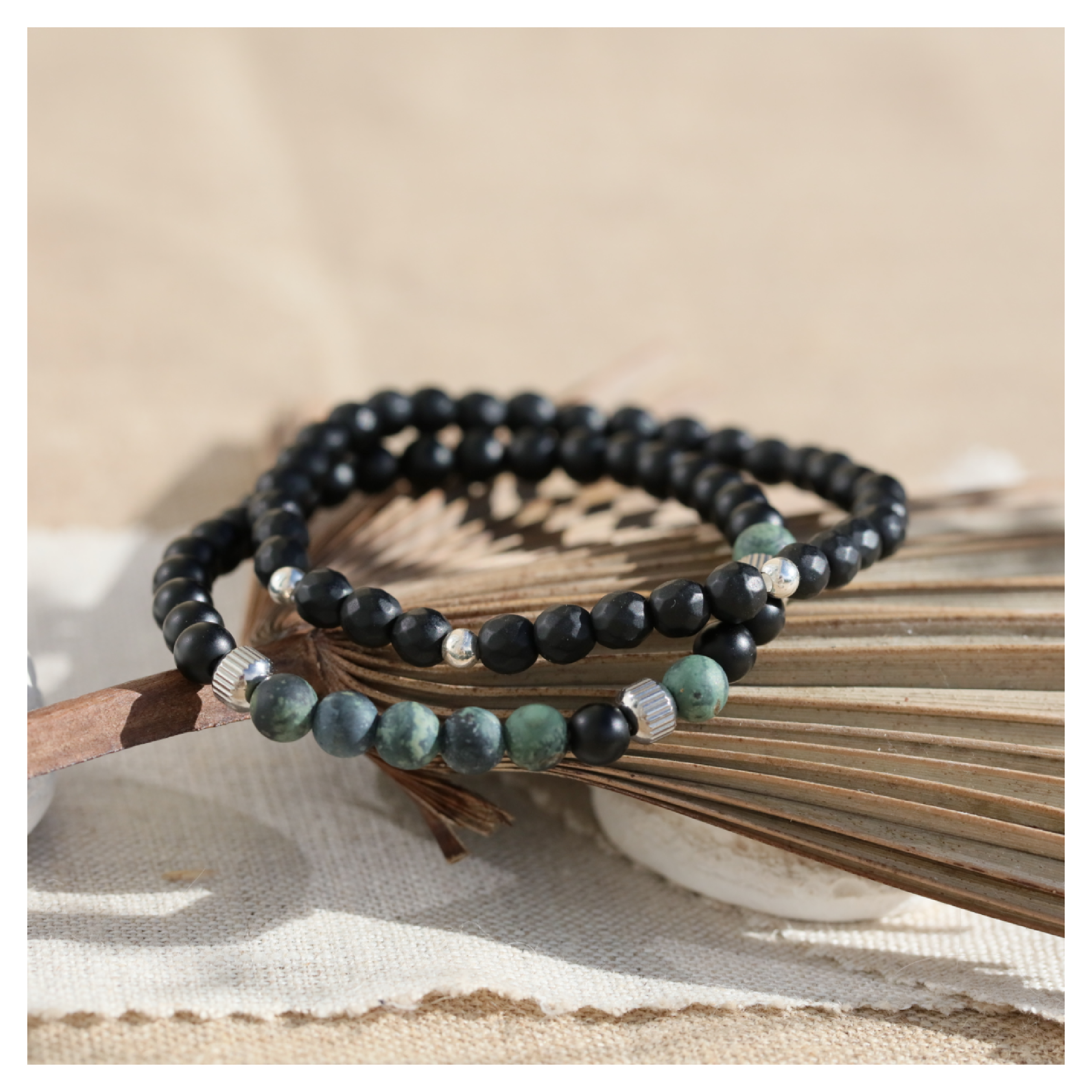 Bracelet homme pierre naturelle onyx jaspe kambaba