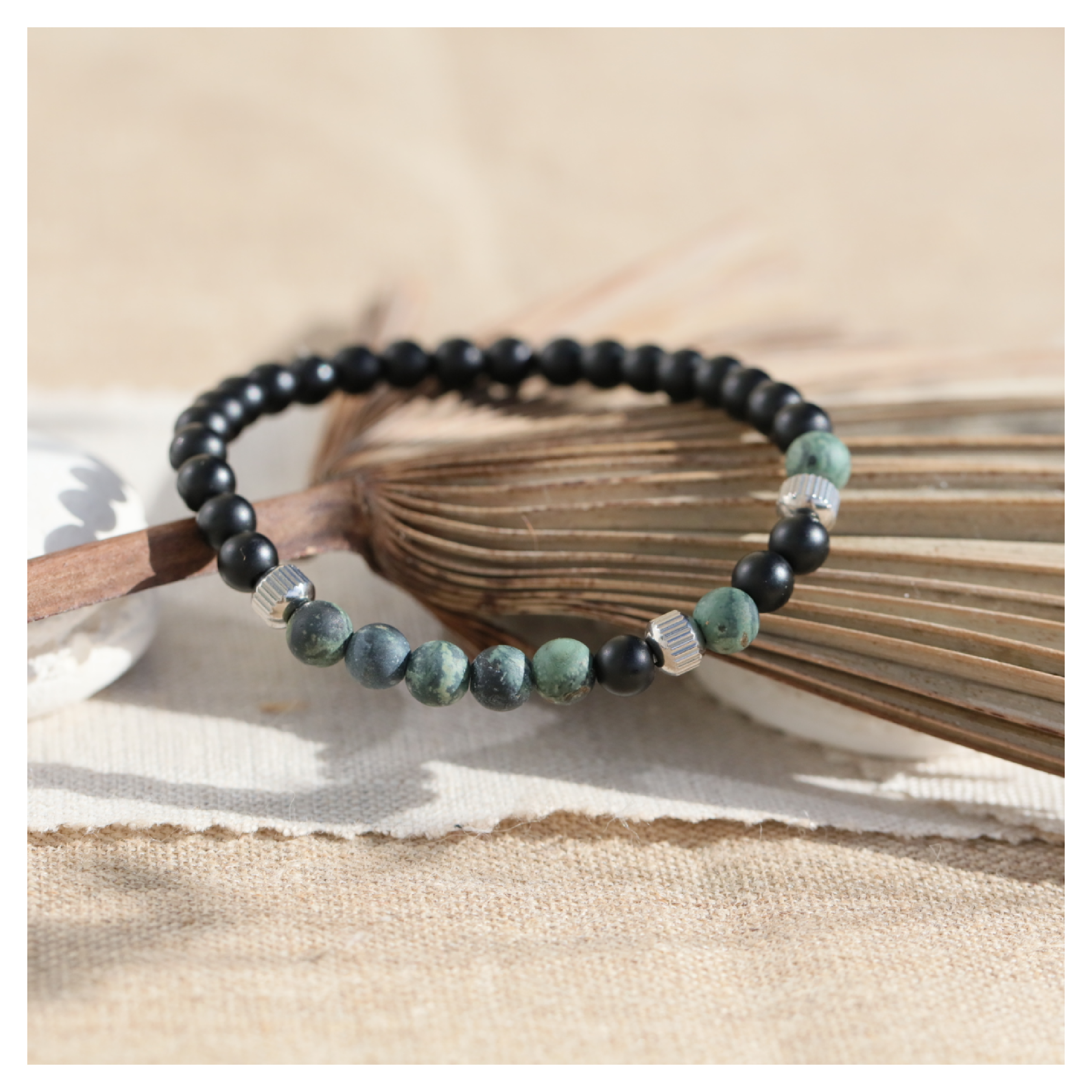 Bracelet homme pierre naturelle onyx jaspe kambaba