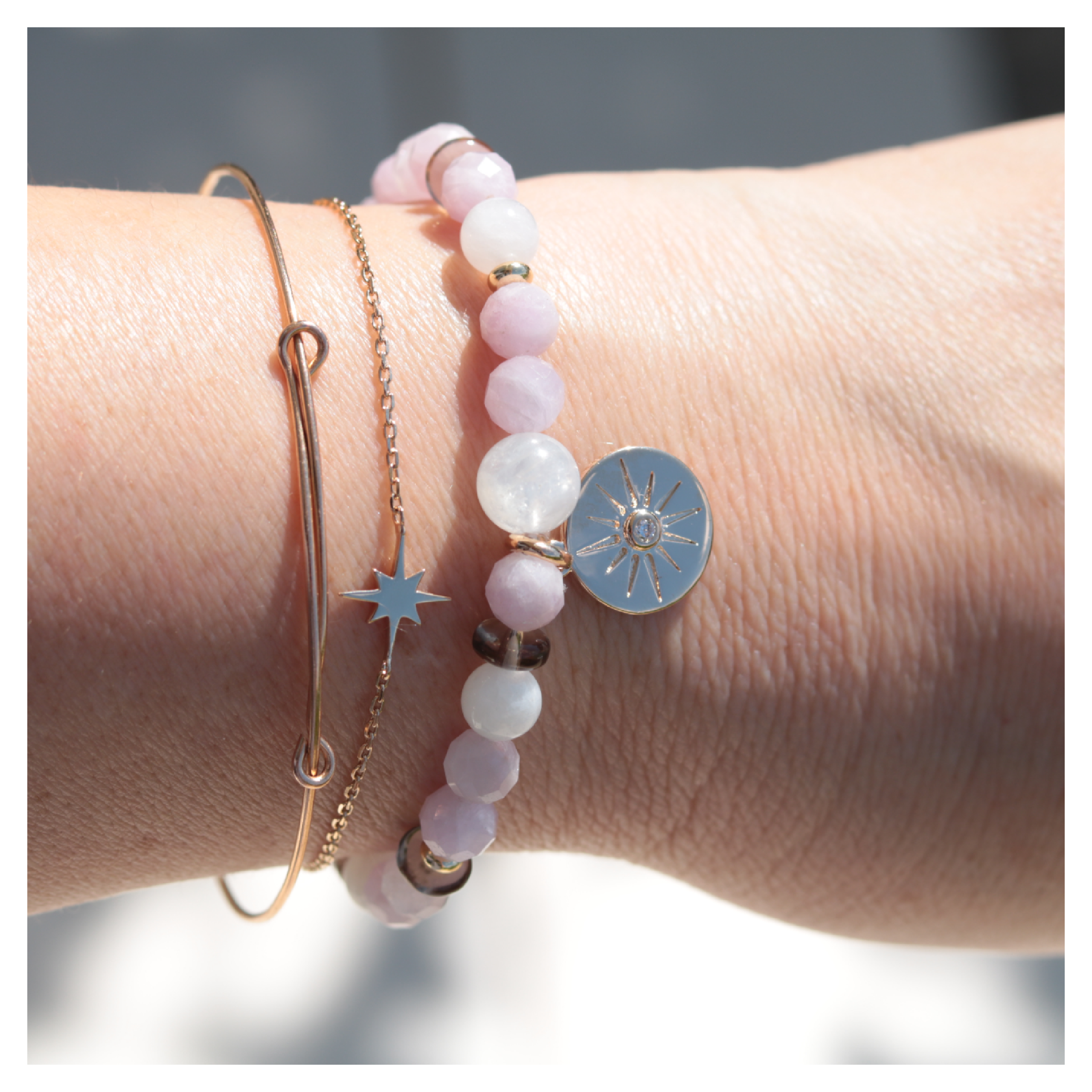 bracelet kunzite pierre de lune quartz fume - Bijoux DeepStones Lithothérapie