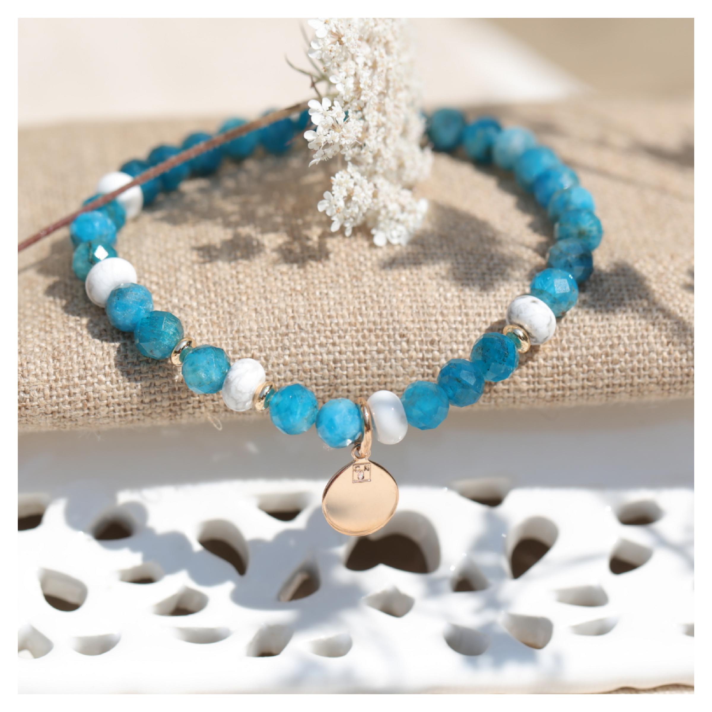 Bijoux lithothérapie ★ Bracelet pierres semi précieuses apatite howlite ★DeepStones