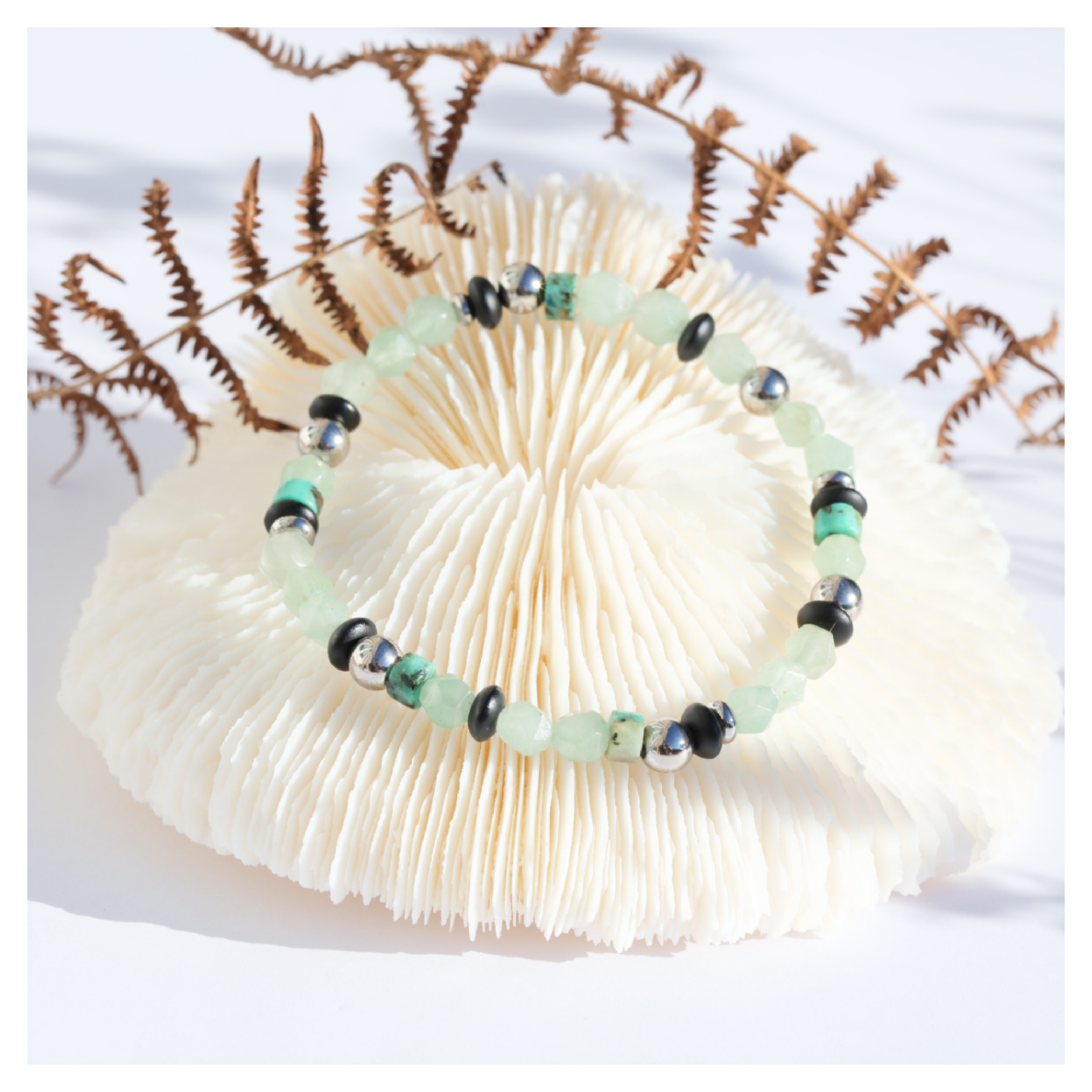 Bracelet homme en pierres naturelles ★ Aventurine & onyx ★ DeepStones Bijoux Lithothérapie