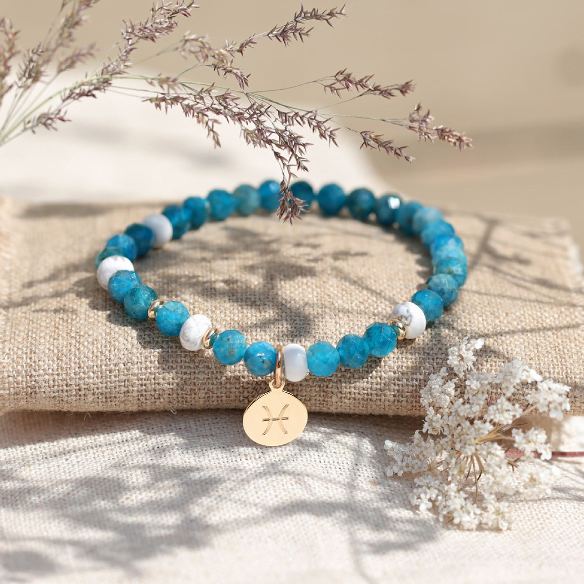 Bracelet Perles Apatite Bleu - Fait Main Sur Mesure - Homme Ou Femme