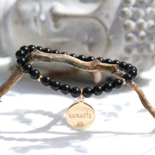 bracelet yoga en obsidienne, pierre naturelle de protection de la lithothérapie et pendentif Namaste - Atelier DeepStones