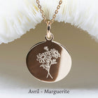 collier fleur de naissance mois d'avril la Marguerite - plaqué or ou argent 925