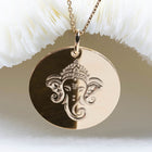 collier yoga tête d'éléphant Dieu Ganesh en plaqué or ou argent 925. Gravure artisanale au diamant