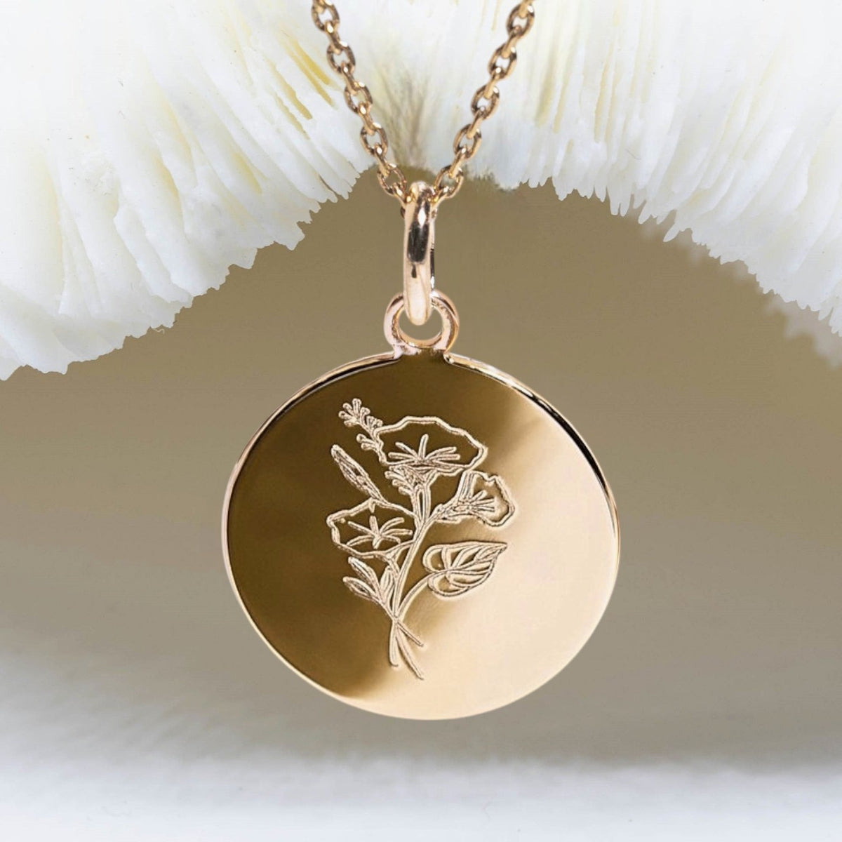 FLEUR DE NAISSANCE SEPTEMBRE : Le LISERON - Médaille gravée 17mm