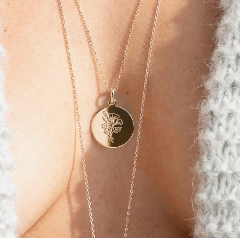 FLEUR DE NAISSANCE SEPTEMBRE : Le LISERON - Médaille gravée 17mm