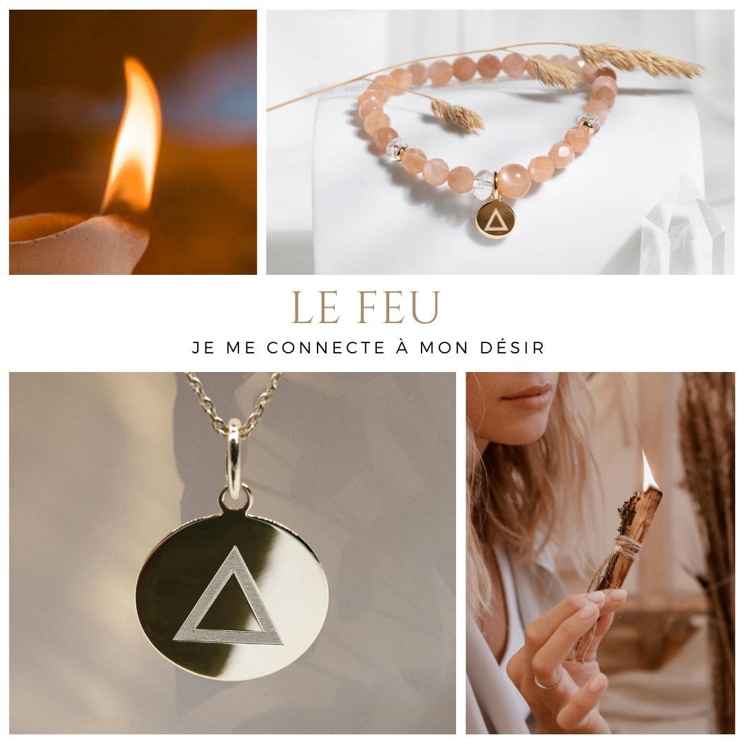 Bracelet ELEMENT FEU - Pierre de soleil & cristal de roche