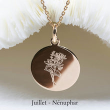 médaille fleur de naissance mois de juillet le Nénuphar - Artisanat français créé et gravé en Ariège (Occitanie)