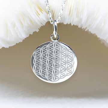 Médaille gravée 17 mm - fleur de vie argent 925