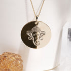 Collier et pendentif GANESH, dieu hindouiste, gravure artisanale au diamant, plaqué or ou argent 925