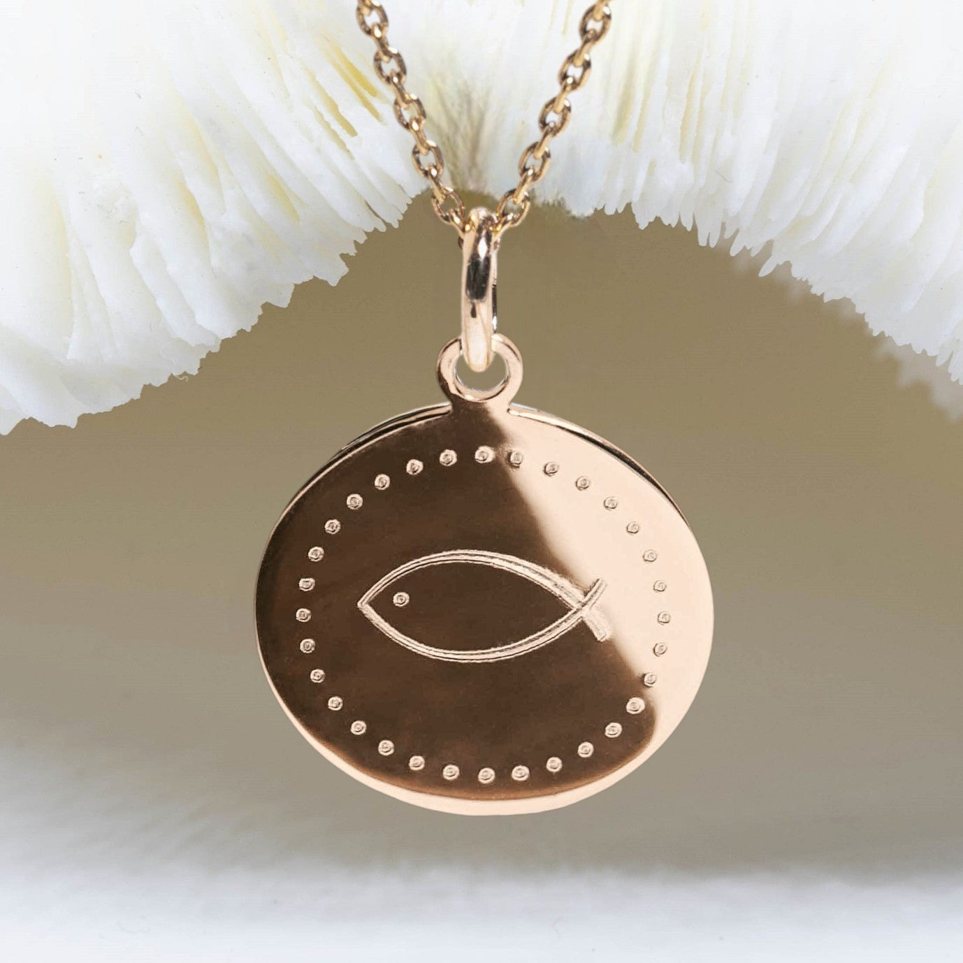 Ictus médaille poisson chrétien en plaqué or ou argent - baptême religieux chrétien 