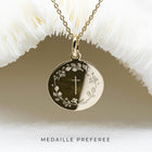 médaille de baptême fille ou garçon avec c et couronne champêtre - modèle JOY