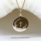 Médaille de baptême couronne de fleur et croix pour fille ou garçon - modèle ELLA