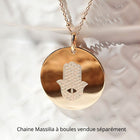 bijou main de Fatma avec fleur de vie - plaqué or - gravure au diamant - DeepStones