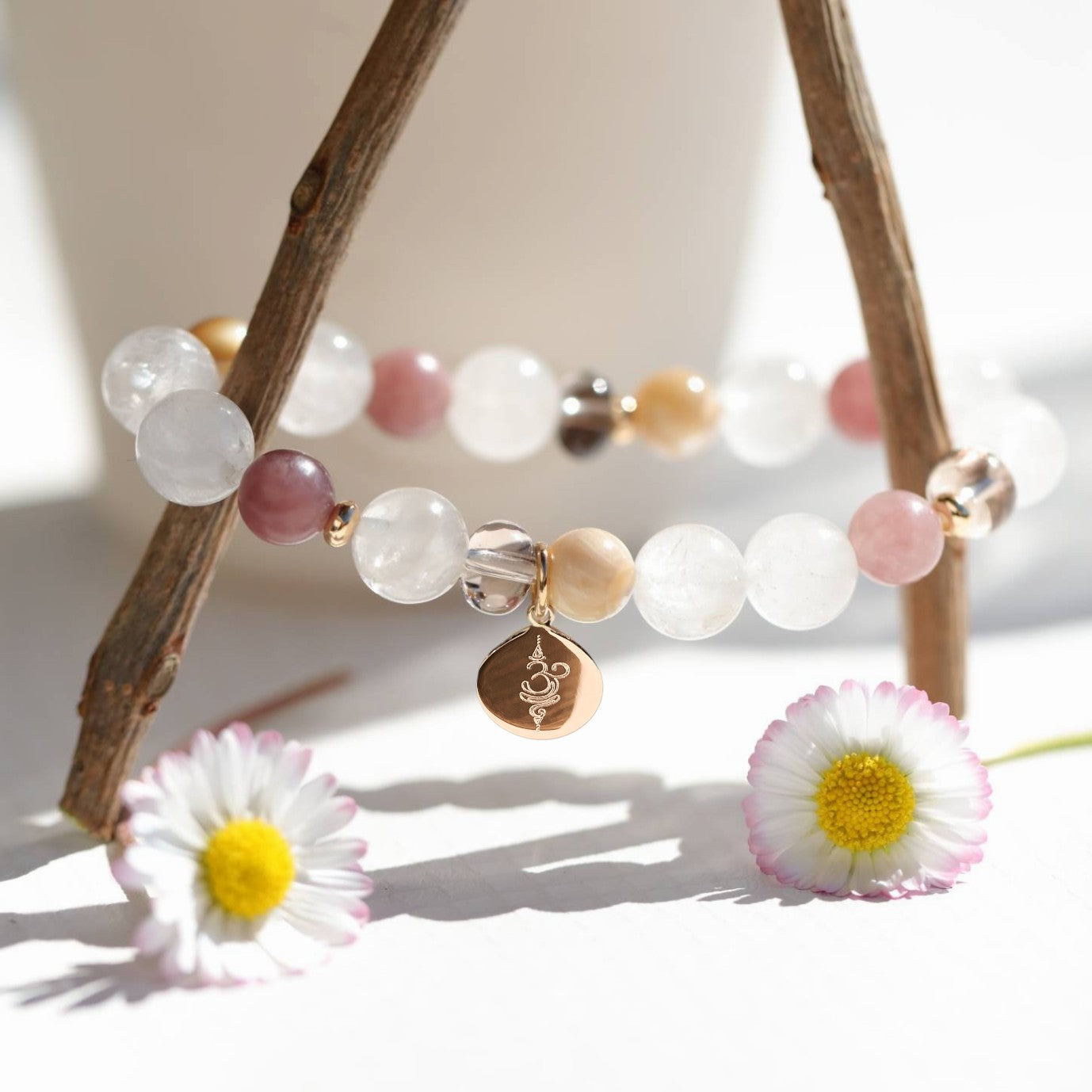 Bracelet lithothérapie Joyful Path pierres naturelles quartz et lépidolite