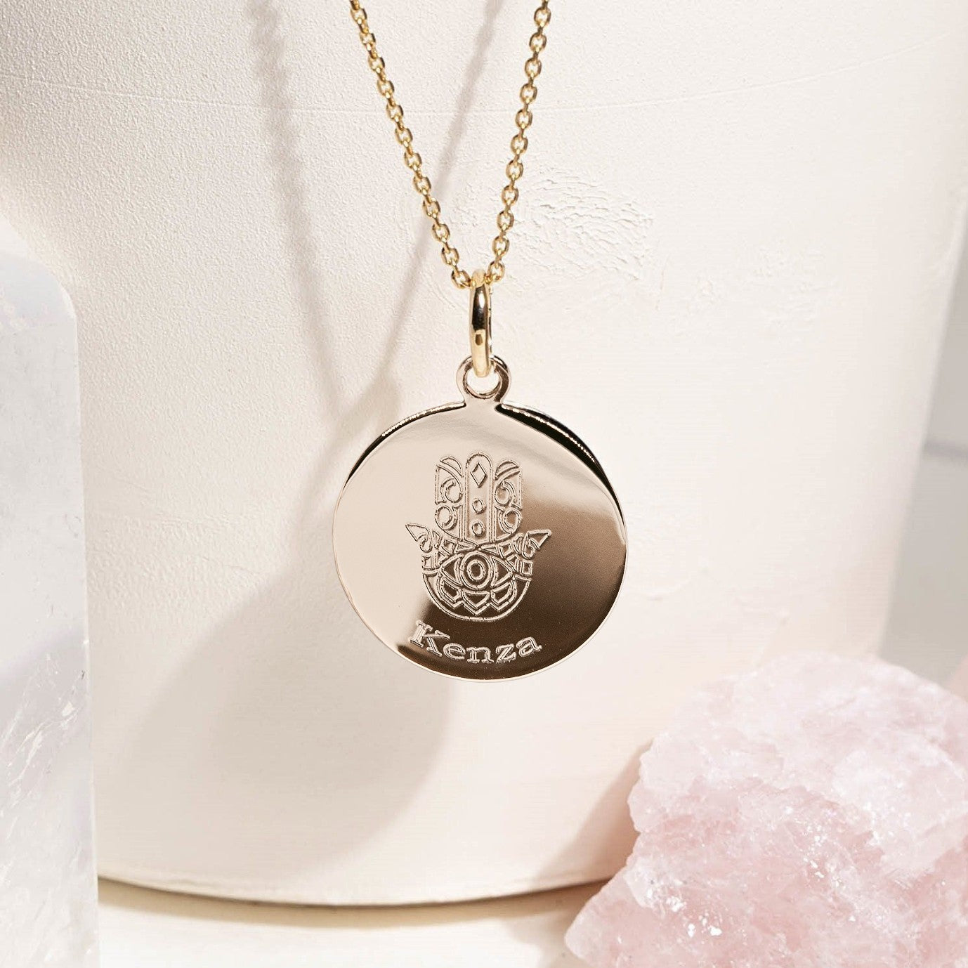 Collier personnalisé Main de Fatma ou Hamsa en plaqué or 18k ou argent 925