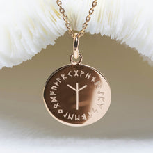 Algiz rune viking et les 24 runes Futhark - collier plaqué or ou argent 925