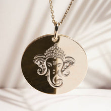 Collier éléphant Ganesh, dieu hindou en plaqué or ou argent 925. Gravure artisanale française