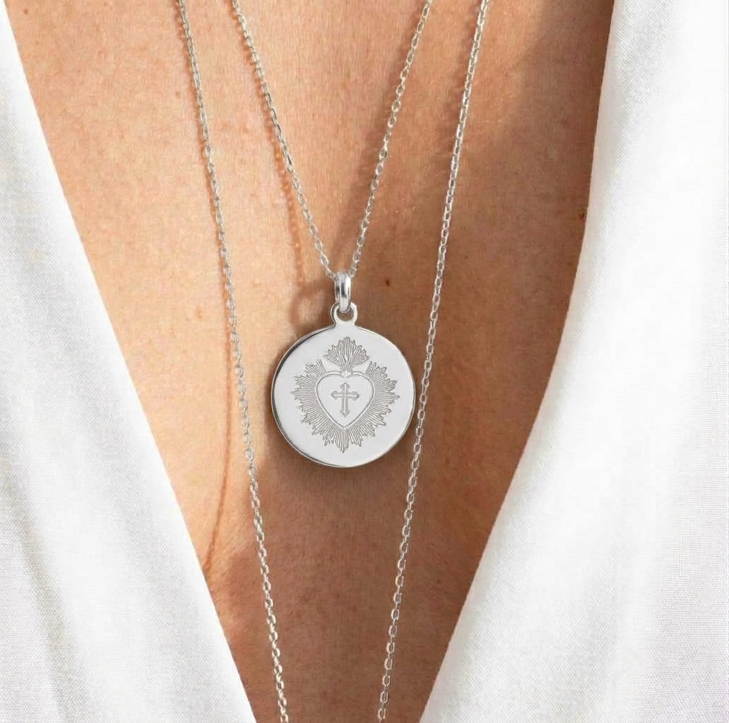collier SACRE COEUR modèle VERSAILLES en argent 925 - bijou de baptême chrétien pour adultes ou enfant