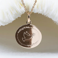bijou de baptême - médaille colombe champêtre - plaqué or ou argent