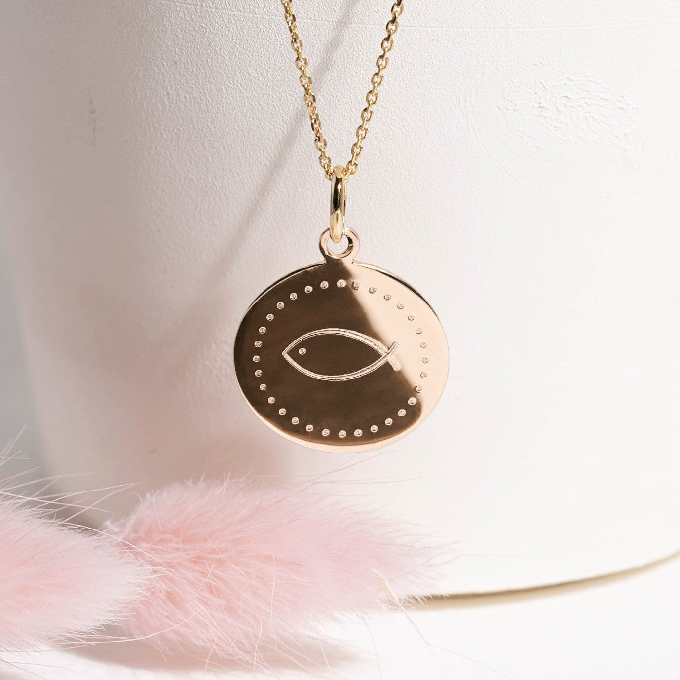 médaille ICTUS en plaqué or ou argent 925 - symbole catholique pour baptême religieux 